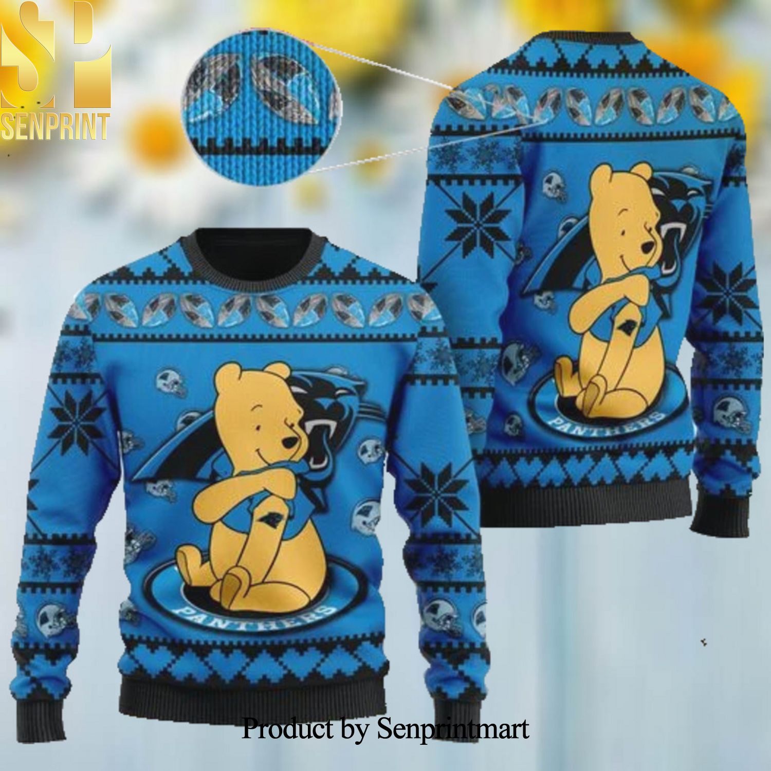 Carolina Panthers NFL American Football Team Logo Cute Winnie The Pooh Bear Ugly Christmas Sweater