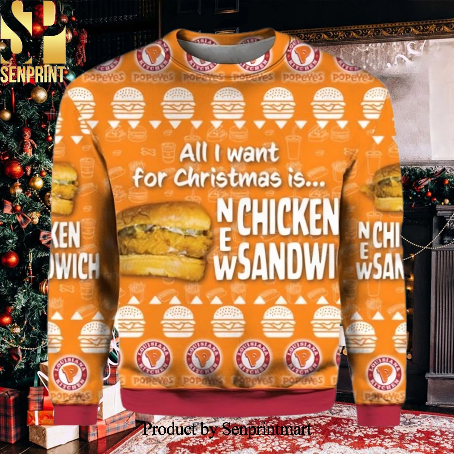 Chicken Sandwich Ugly Christmas Wool Knitted Sweater