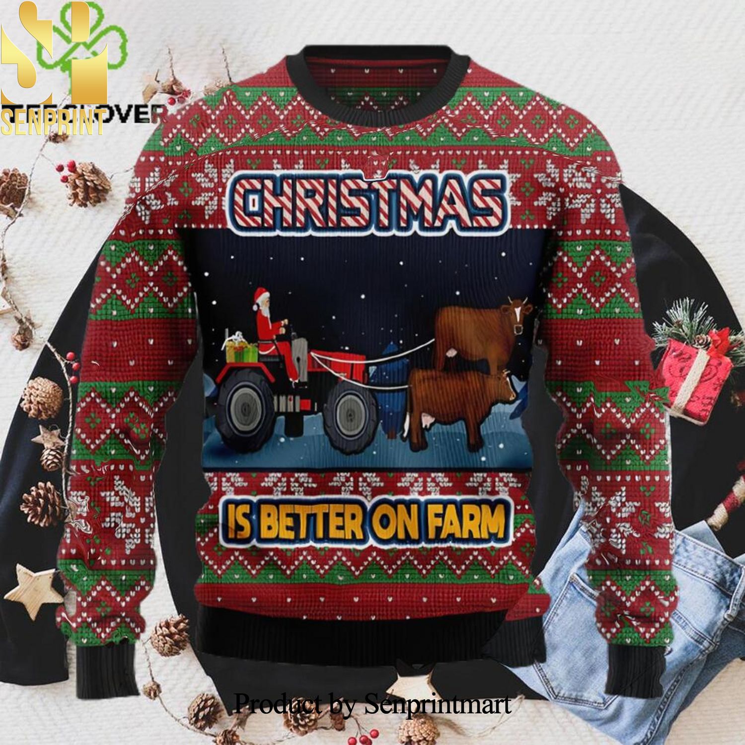 Christmas Is Better On Farm Xmas Christmas Ugly Wool Knitted Sweater