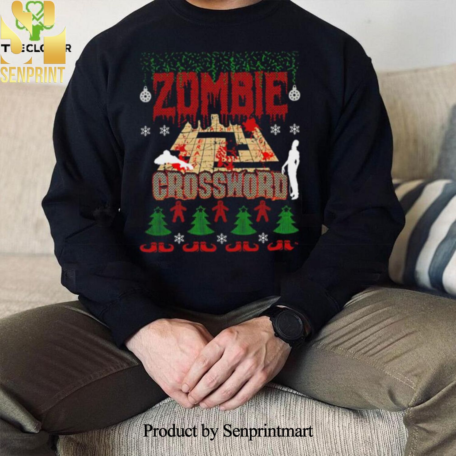 Christmas Zombie crossword game ugly shirt Ugly Christmas Holiday Sweater