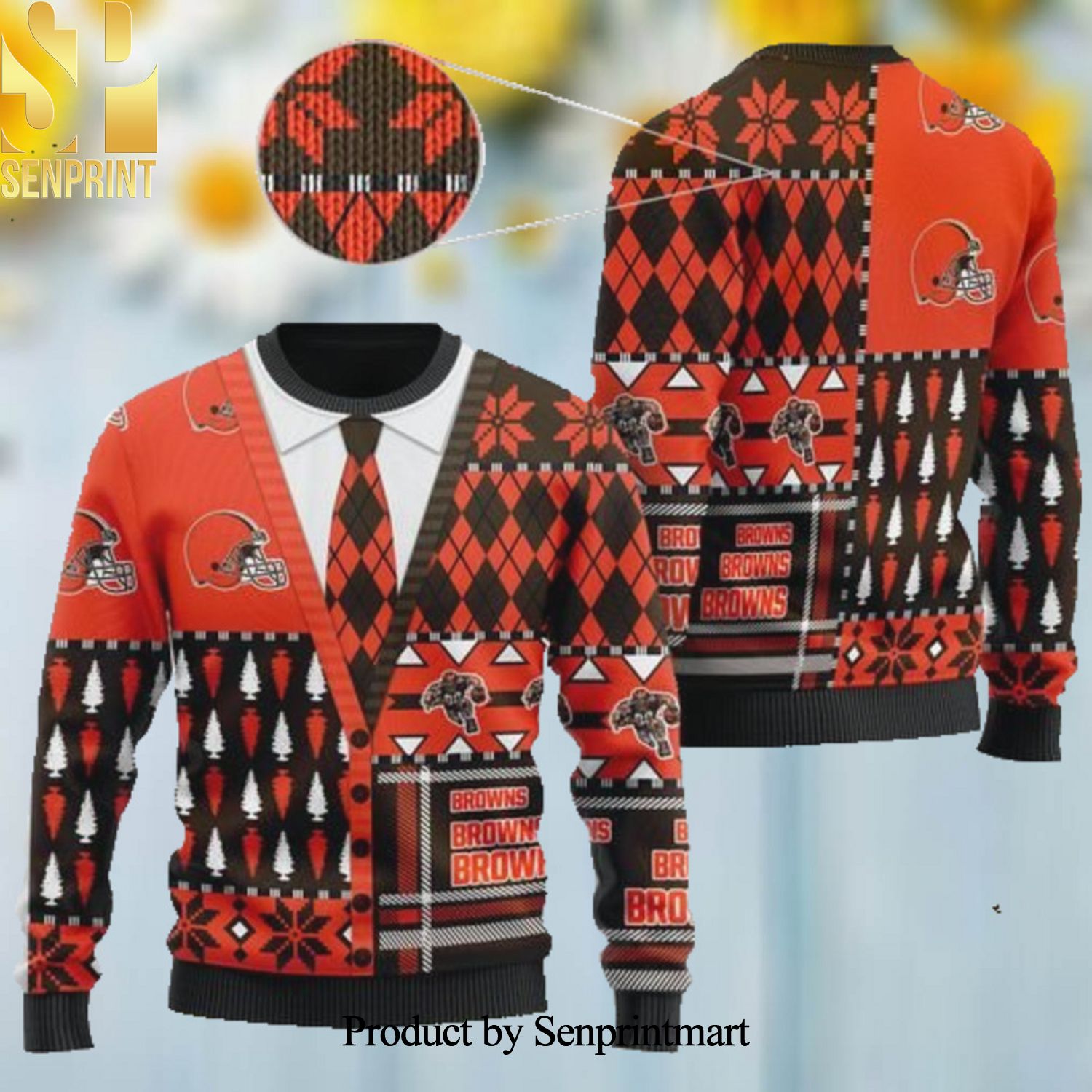 Cleveland Browns NFL American Football Team Cardigan Style 3D Printed Ugly Christmas Sweater