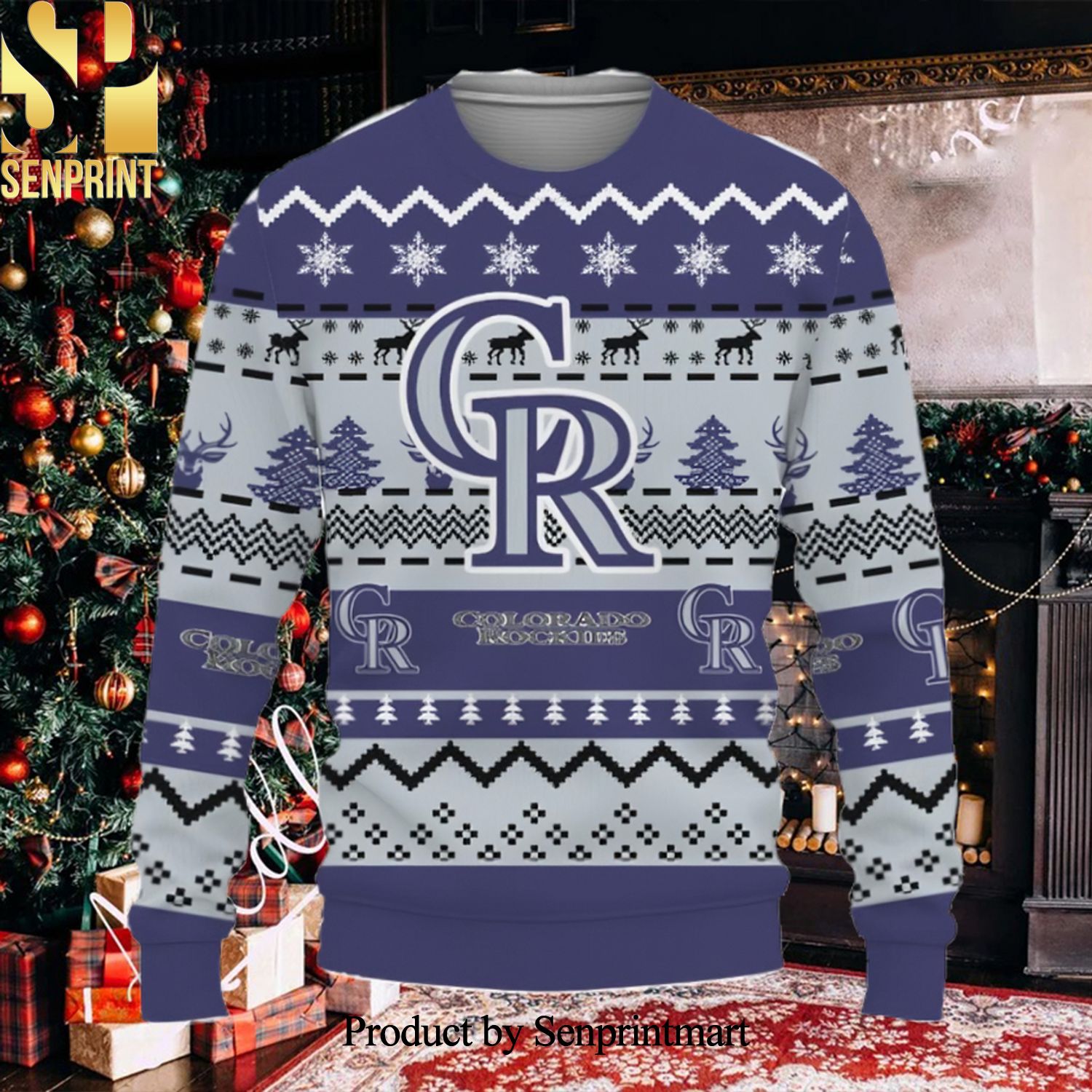 Colorado RockiesSnowflake Reindeer Pattern Ugly Xmas Wool Knitted Sweater