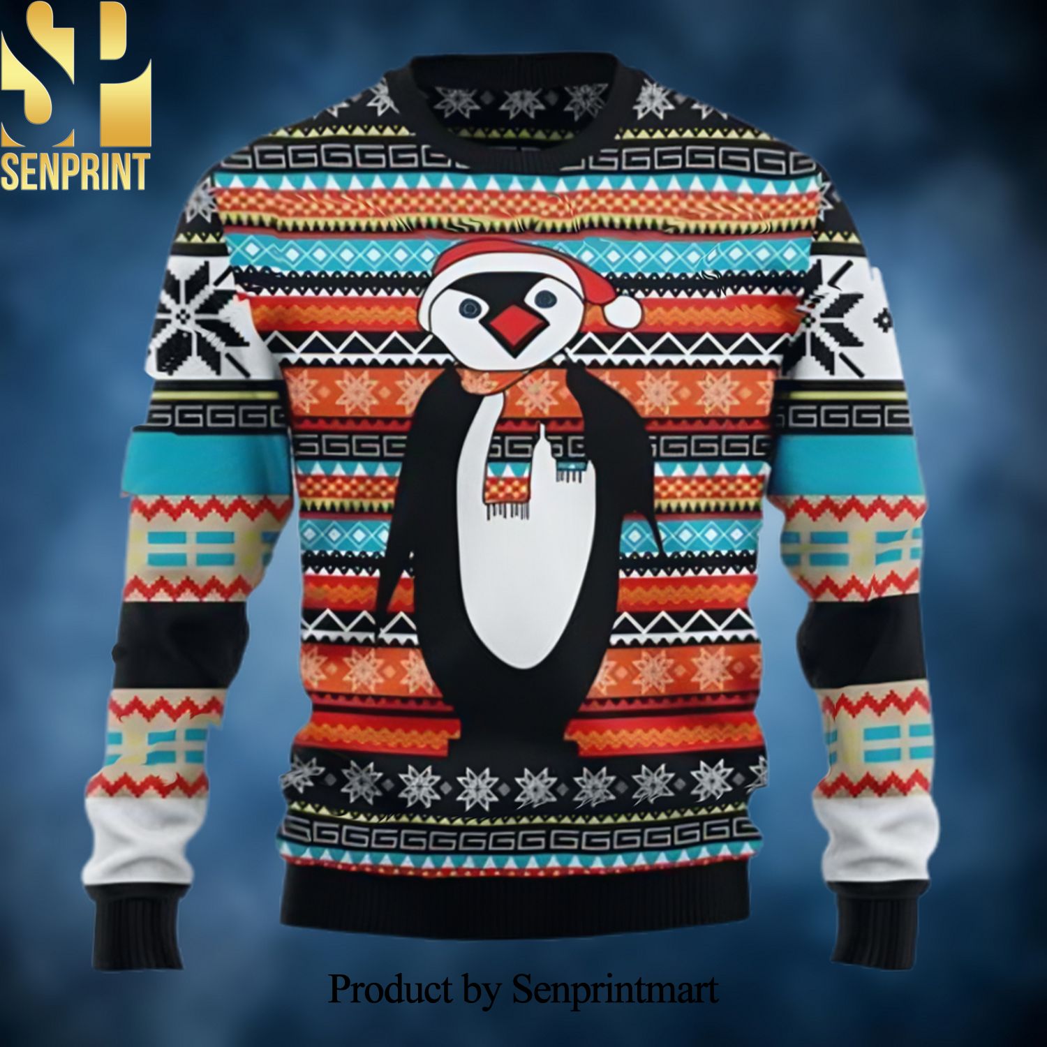 Colorful Pattern Penguin Lover Christmas Wool Knitted 3D Sweater