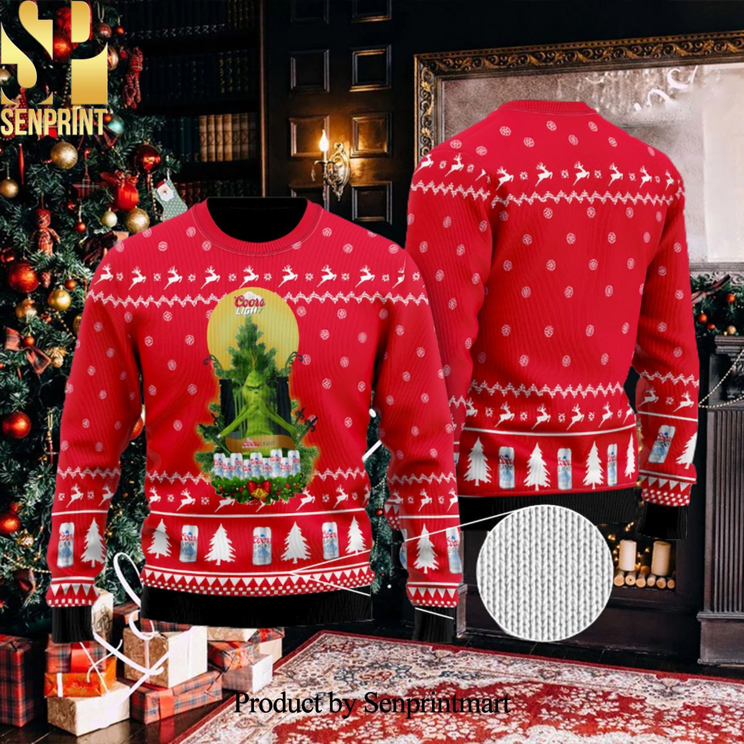 Coors Light Grinch Snow Christmas Wool Knitted 3D Sweater