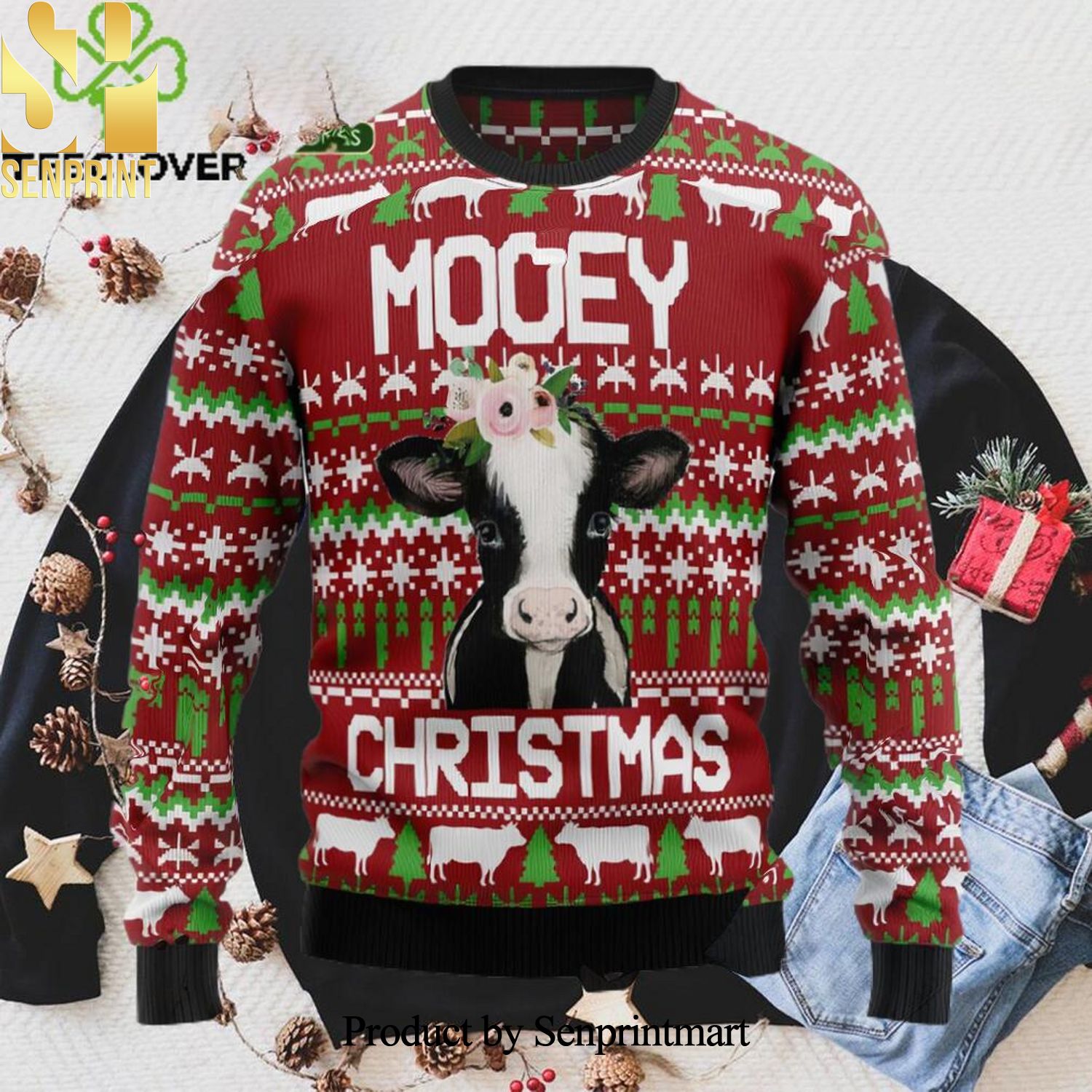 Cow Mooey Christmas Ugly Xmas Wool Knitted Sweater