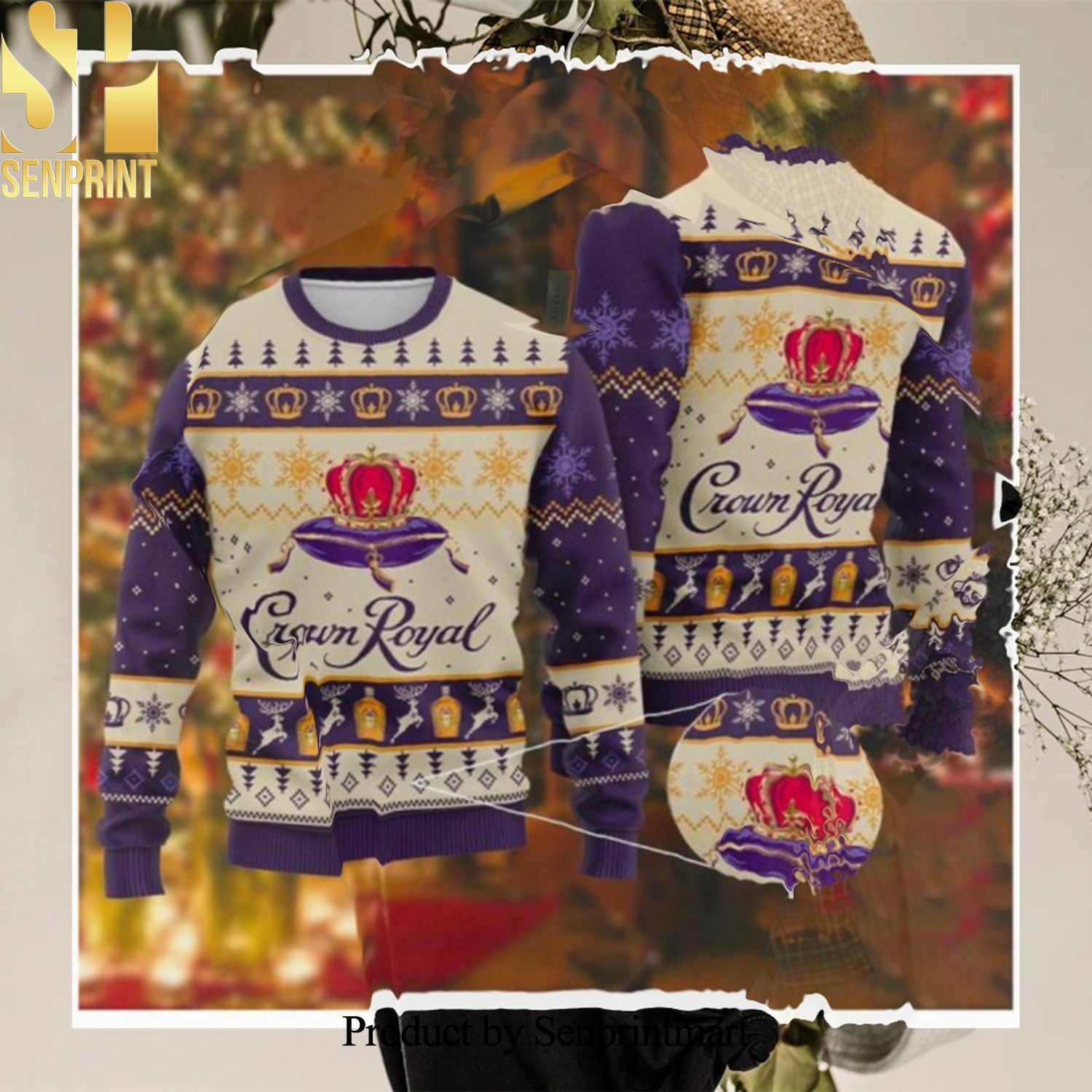 Crown Royal Ugly Knitted Christmas Wool Knitted 3D Sweater