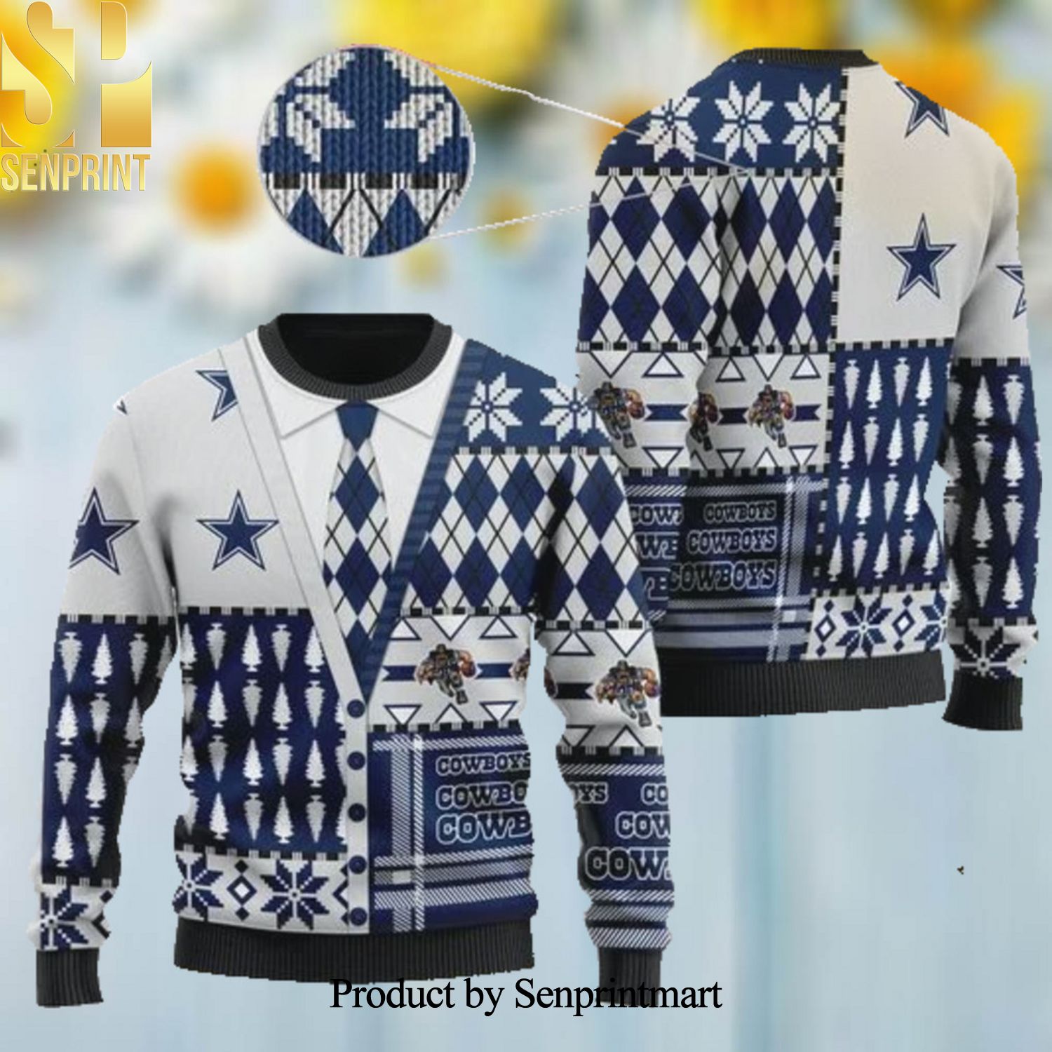 Dallas Cowboys NFL American Football Team Cardigan Style Christmas Ugly Wool Knitted Sweater