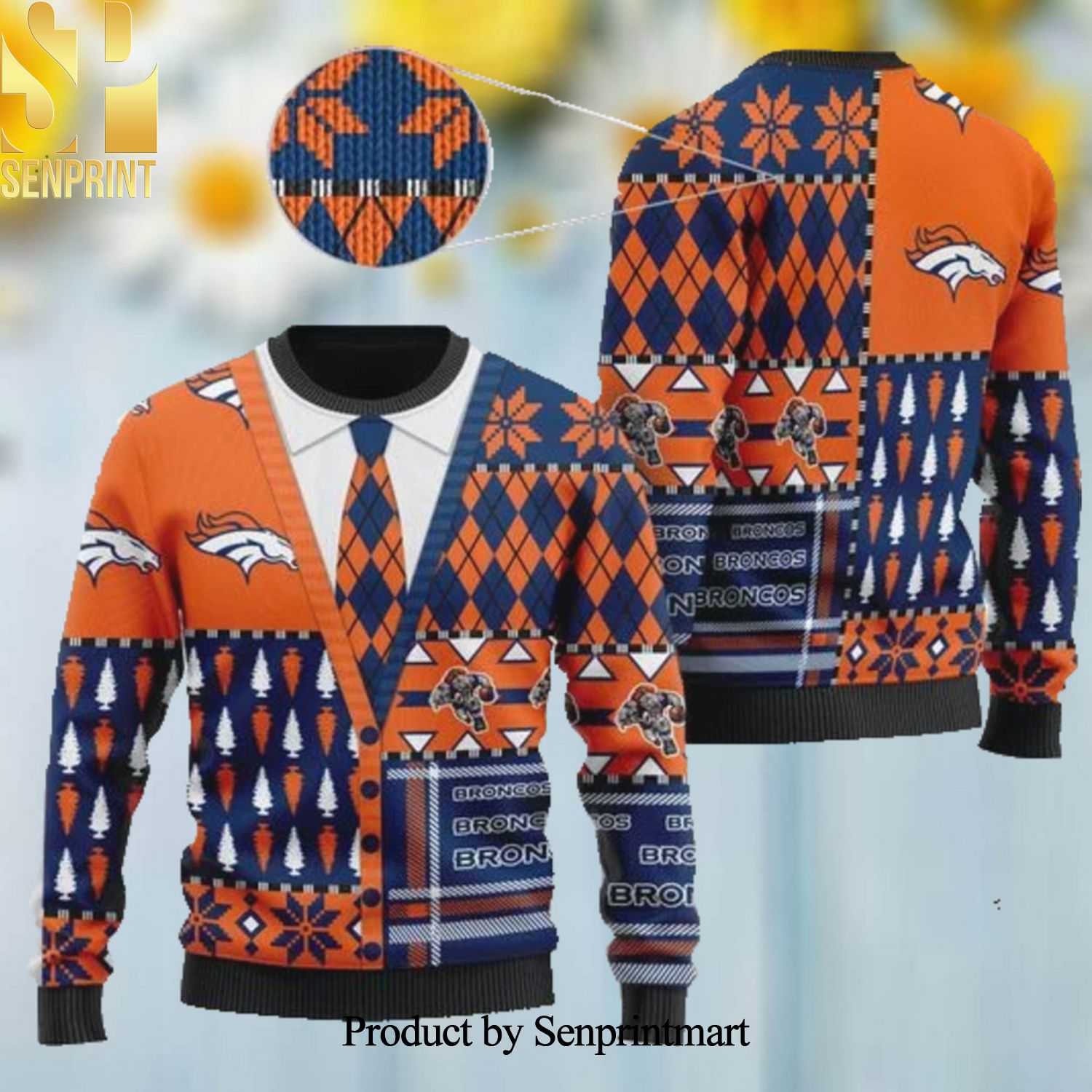 Denver Broncos NFL American Football Team Cardigan Style Ugly Christmas Sweater