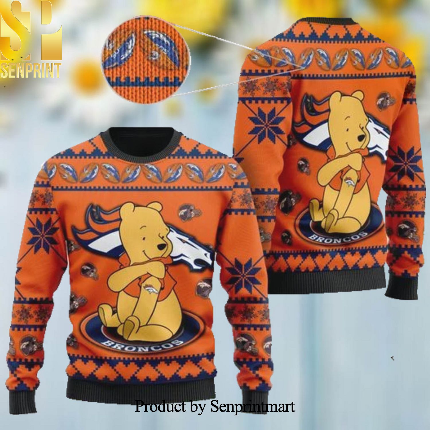 Denver Broncos NFL American Football Team Logo Cute Winnie The Pooh Bear Ugly Christmas Holiday Sweater