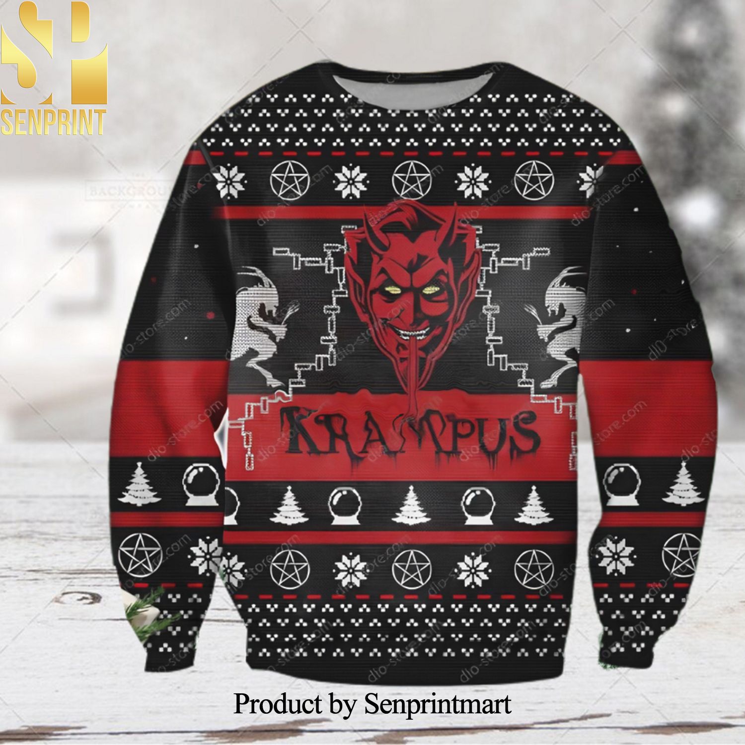 Devil Krampus Horror Face 3D Printed Ugly Christmas Sweater