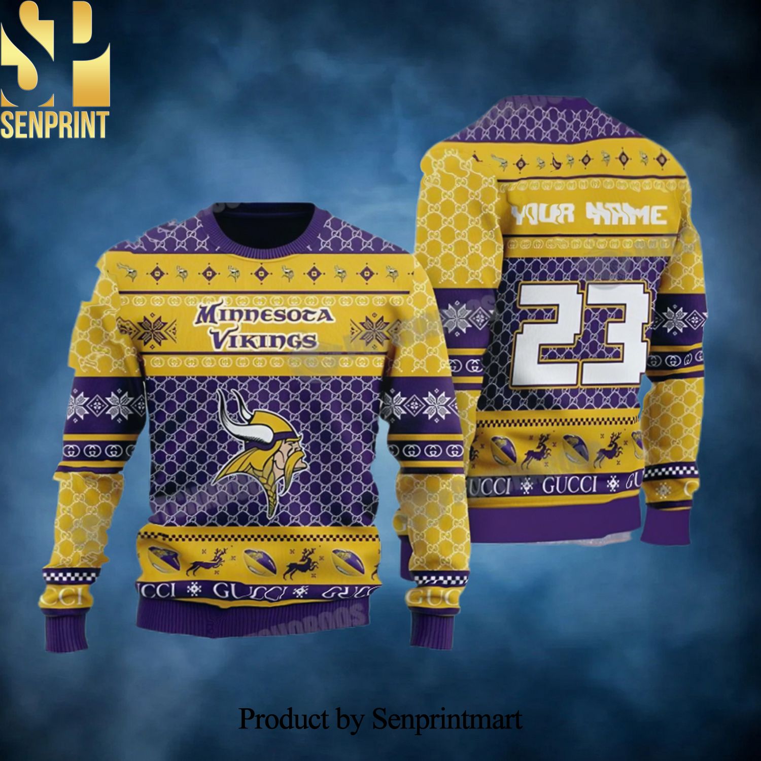 Minnesota Vikings Gucci Custom Gift For NFL Fan Ugly Xmas Wool Knitted Sweater