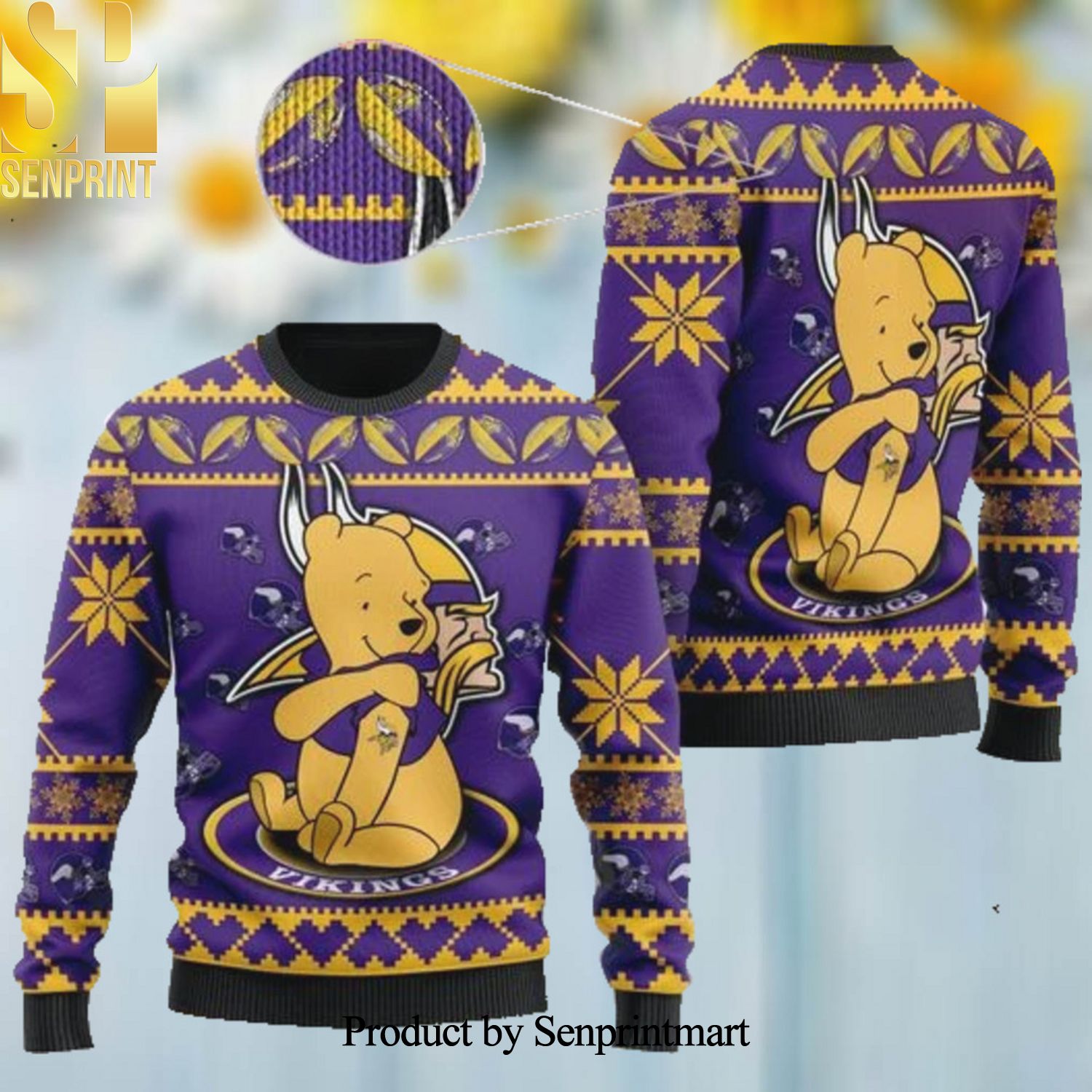 Minnesota Vikings NFL American Football Team Logo Cute Winnie The Pooh Bear Ugly Xmas Wool Knitted Sweater