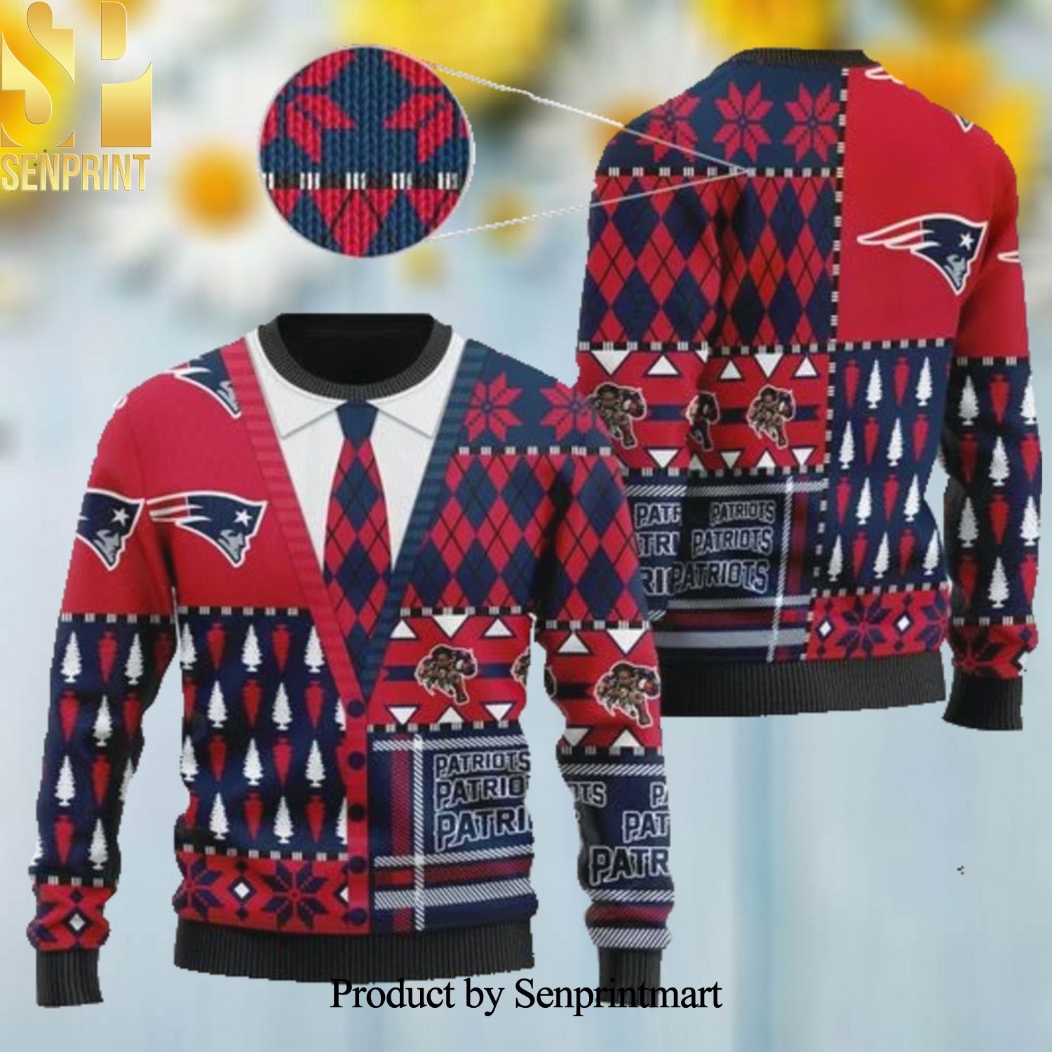 New England Patriots NFL American Football Team Cardigan Style Ugly Christmas Sweater