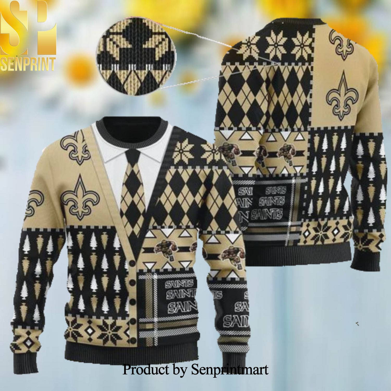 New Orleans Saints NFL American Football Team Cardigan Style Ugly Christmas Wool Knitted Sweater