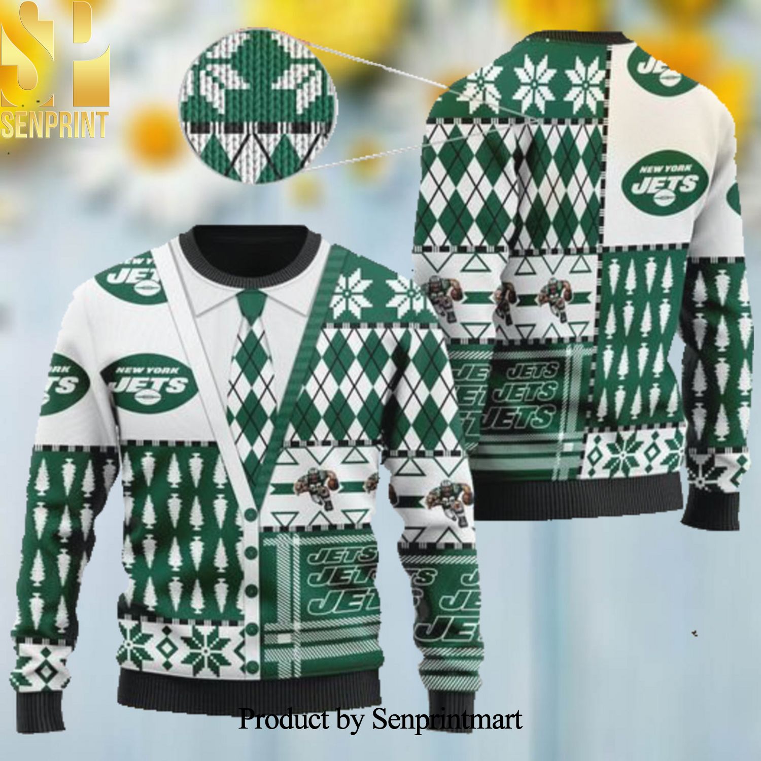 New York Jets NFL American Football Team Cardigan Ugly Xmas Wool Knitted Sweater