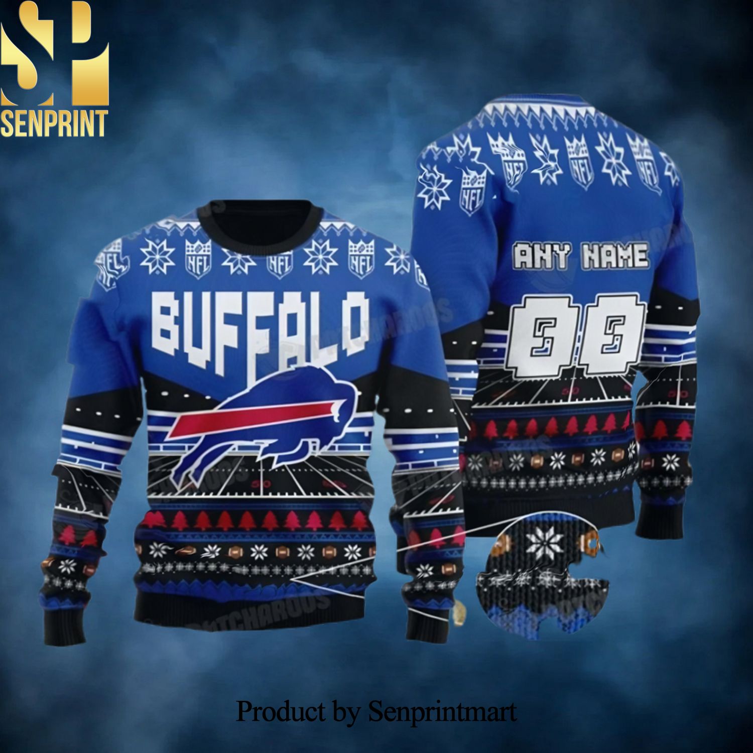 NFL Buffalo Bills Personalized Football Fan Gift Ugly Christmas Holiday Sweater