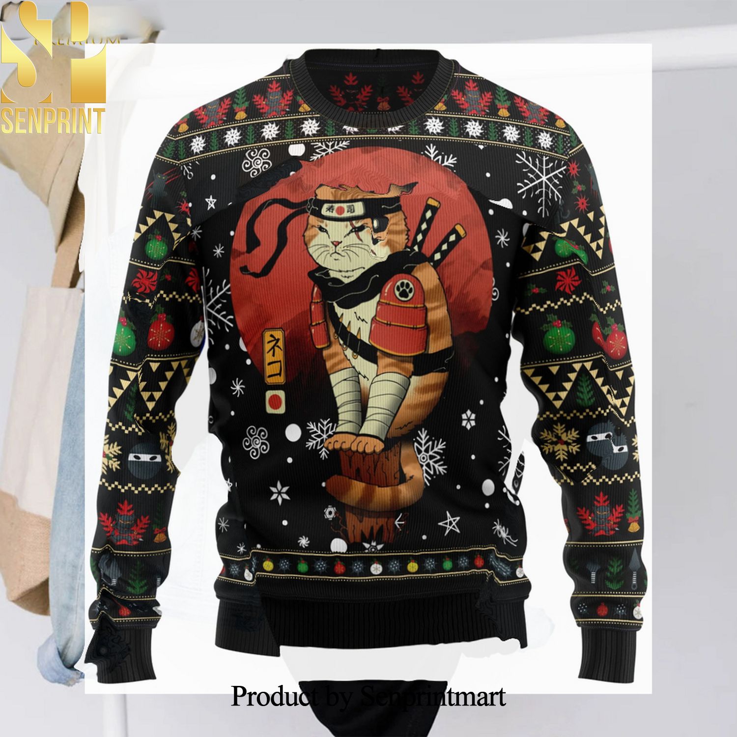 Ninja Cat 3D Printed Ugly Christmas Sweater