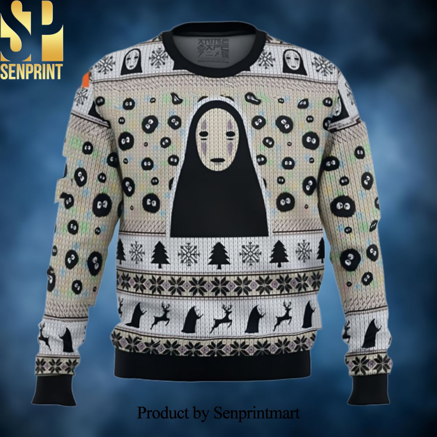 No Face and Soot Sprites Spirited Away Studio Ghibli 3D Printed Ugly Christmas Sweater