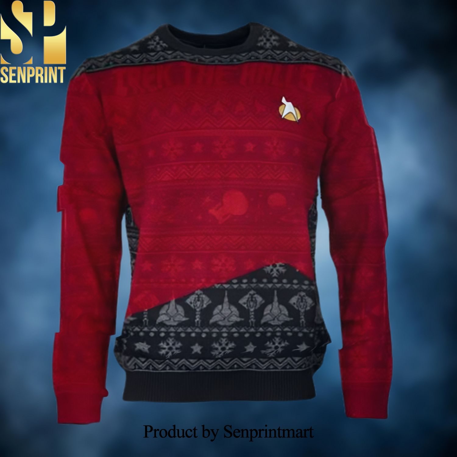 Official Star Trek Trek The Halls Red Christmas Wool Knitted 3D Sweater