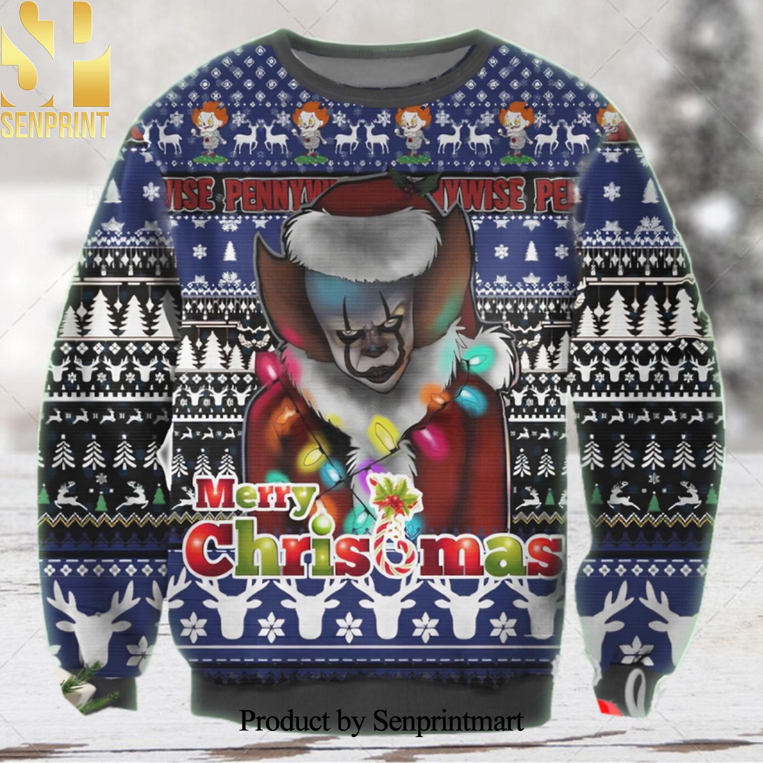 Pennywise IT Lights Horror Movie Ugly Christmas Holiday Sweater