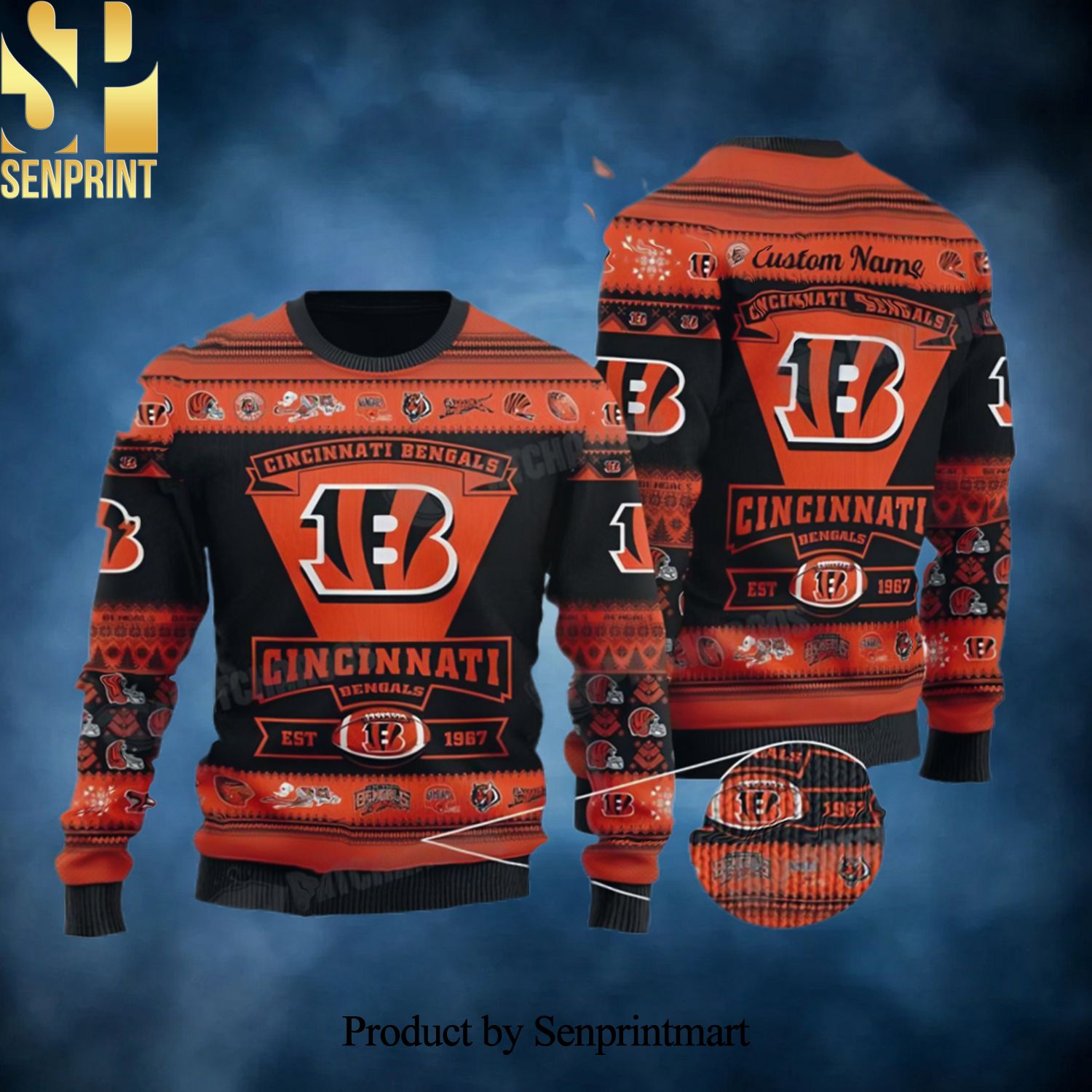 Personalized NFL Cincinnati Football Est 1967 Bengals Gifts Ugly Christmas Holiday Sweater