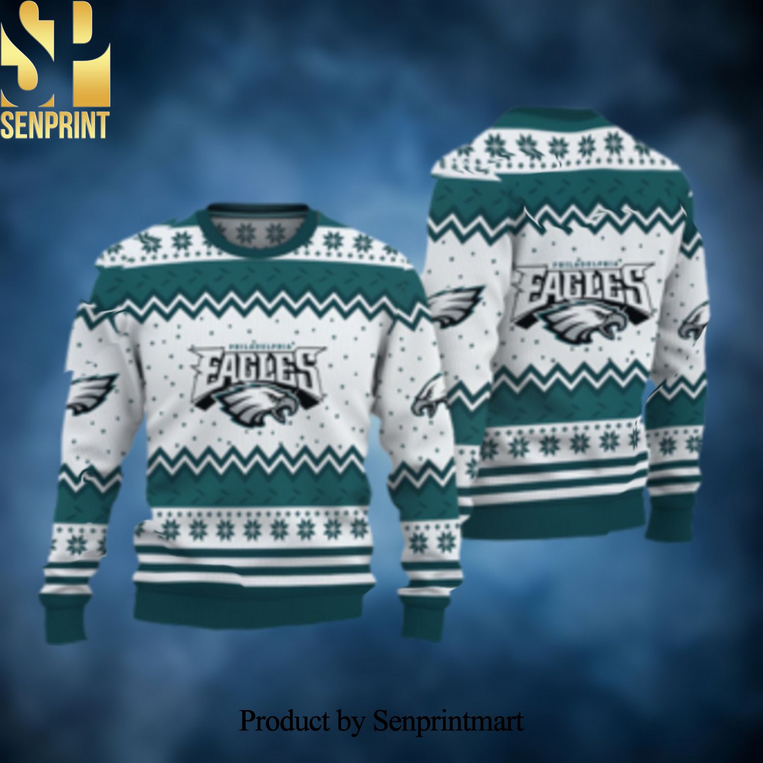 Philadelphia Eagles Logo All Over Printed Christmas Wool Knitted 3D Sweater