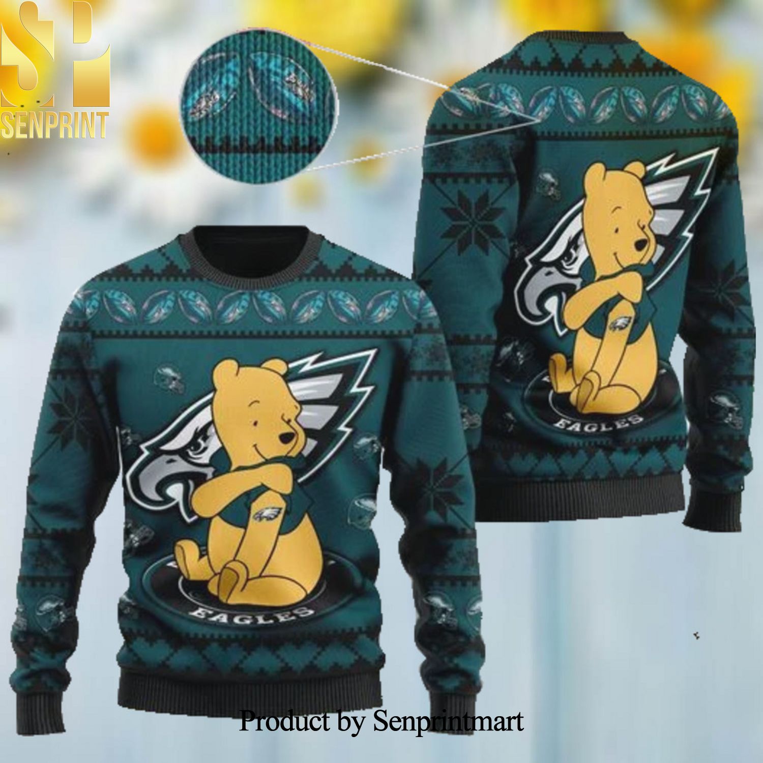 Philadelphia Eagles NFL American Football Team Logo Cute Winnie The Pooh Bear Ugly Christmas Sweater