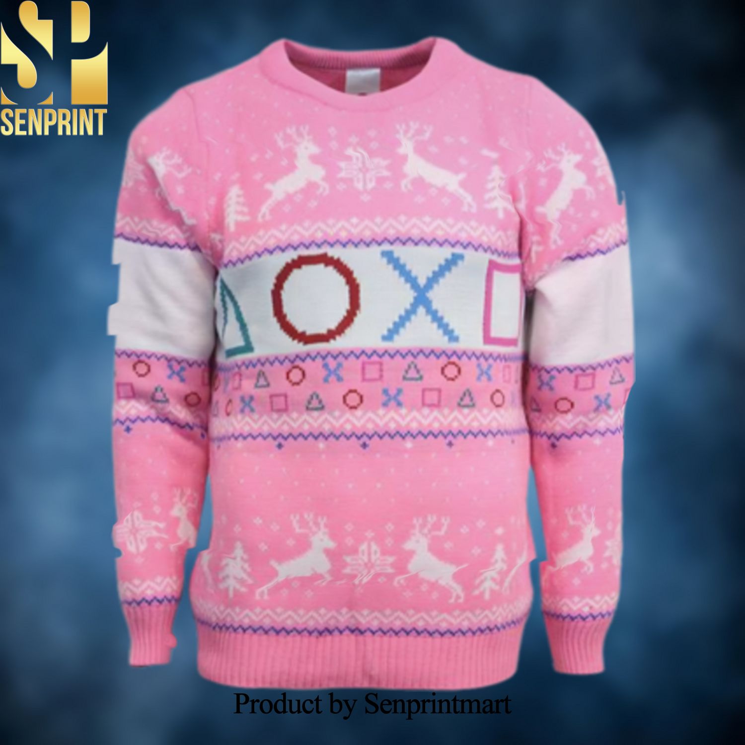 PlayStation Pink Symbols Christmas Wool Knitted 3D Sweater