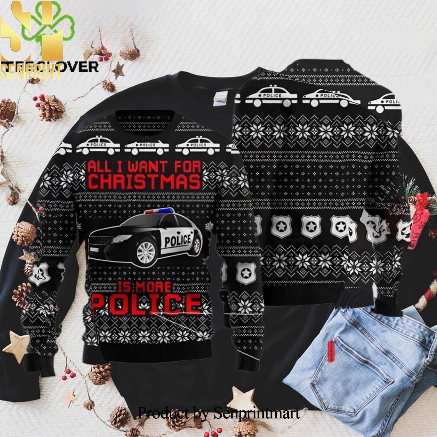 Police All I Want For Christmas Is More Police Ugly Xmas Wool Knitted Sweater