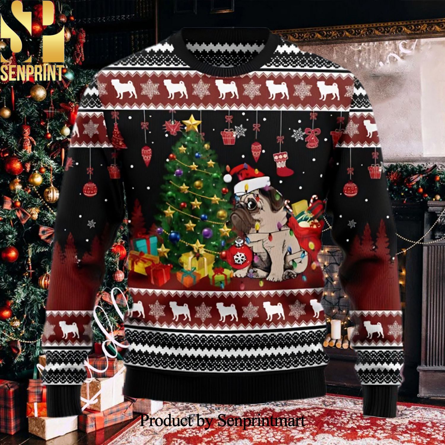 Pug Lover Merry Christmas 3D Printed Ugly Christmas Sweater