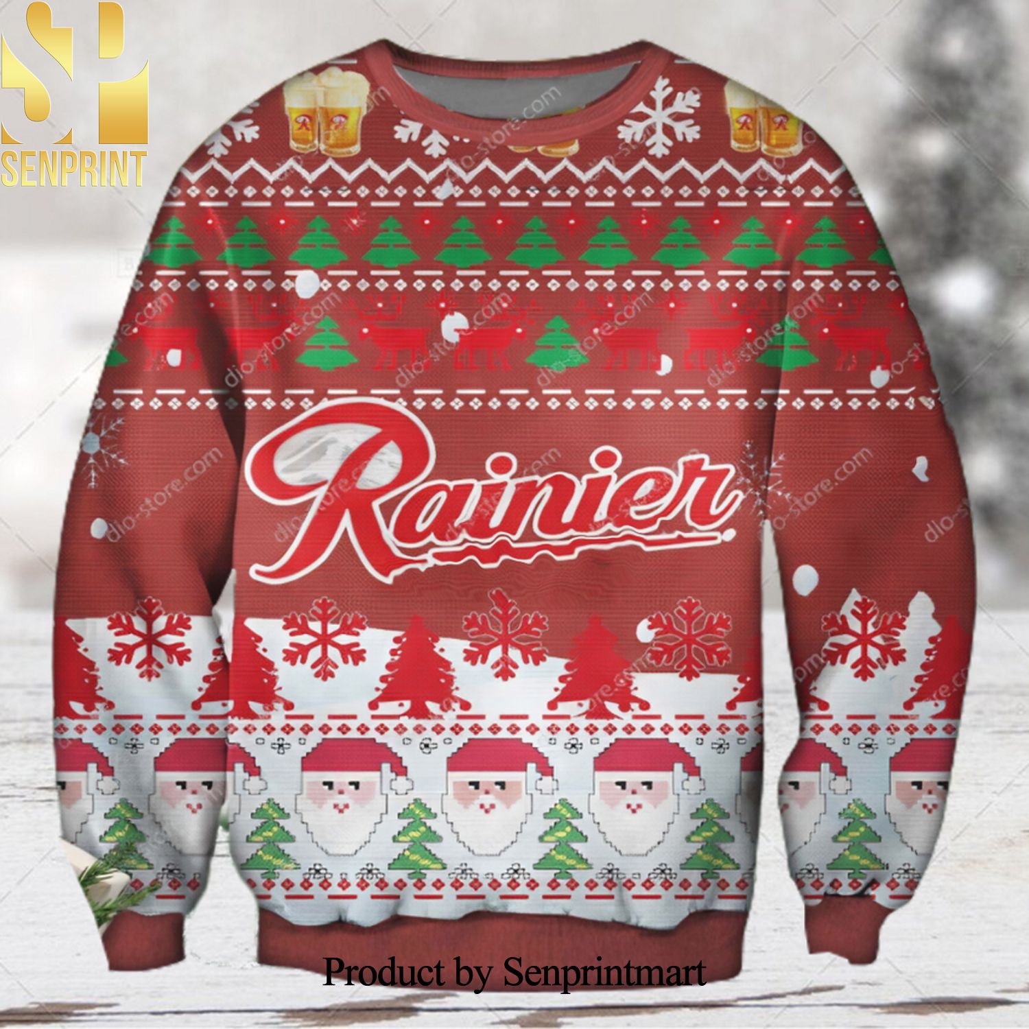Rainier Beer Santa Claus Ugly Christmas Wool Knitted Sweater