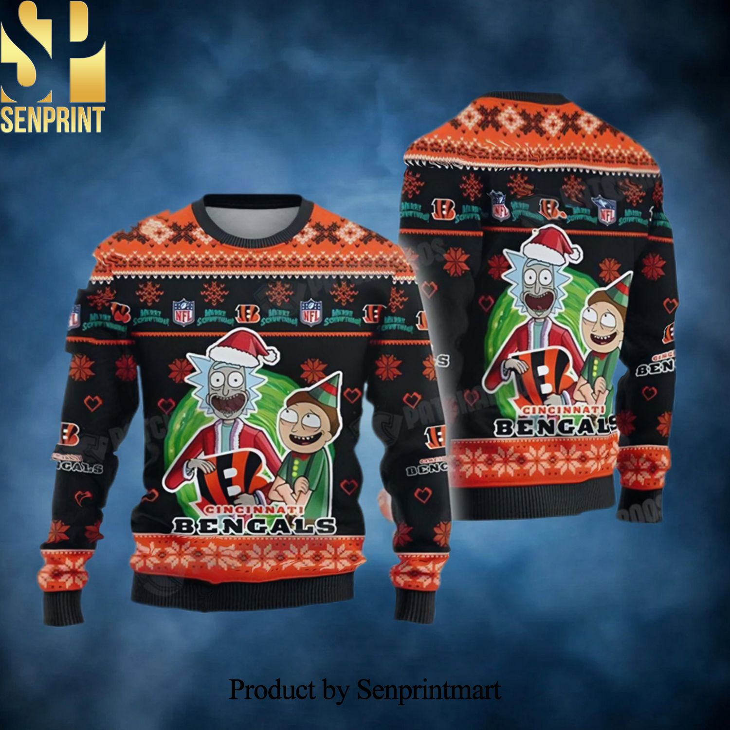 Rick and Morty NFL Cincinnati Football Bengals Gifts Christmas Ugly Wool Knitted Sweater