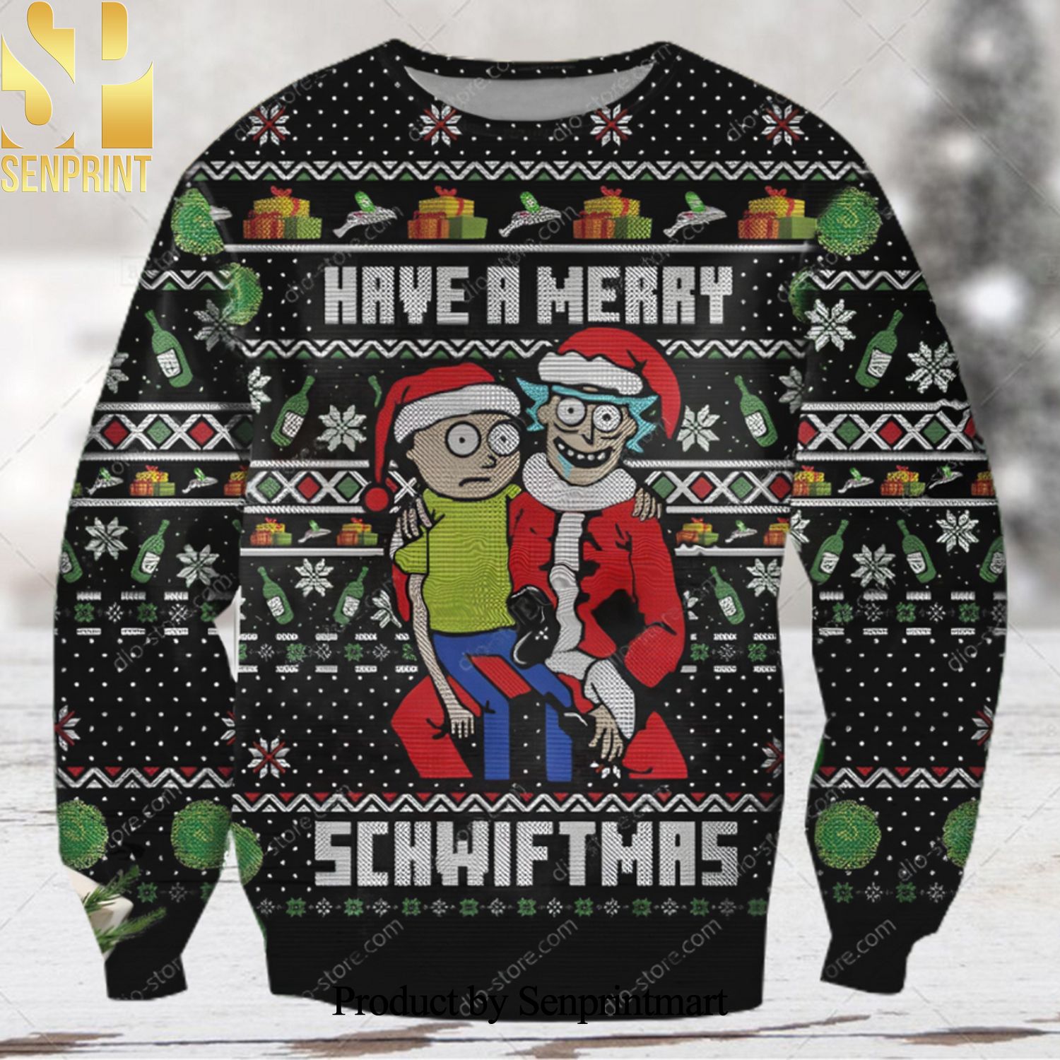Rick And Morty Schwiftmas Ugly Christmas Wool Knitted Sweater