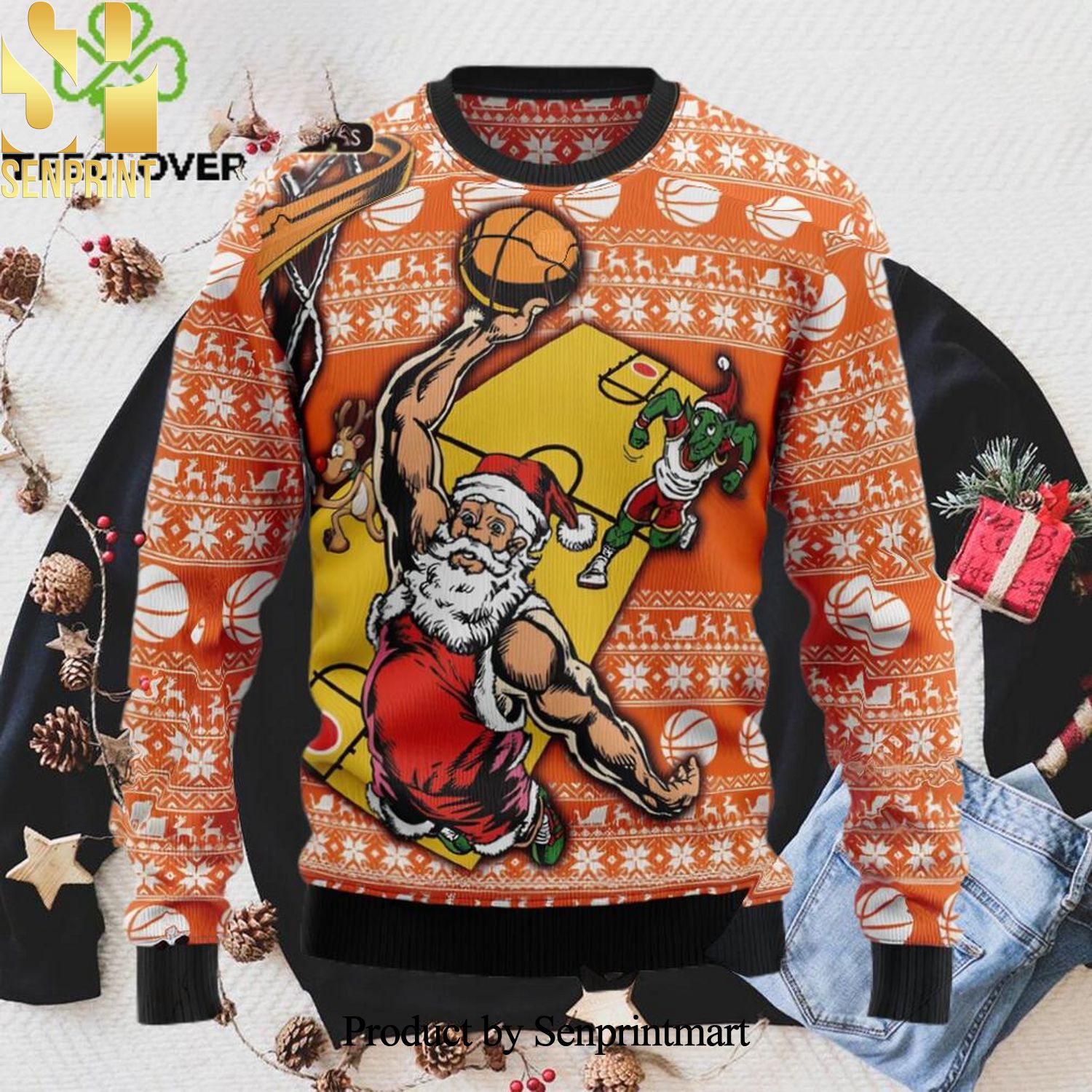 Santa Basketball Ugly Christmas Holiday Sweater