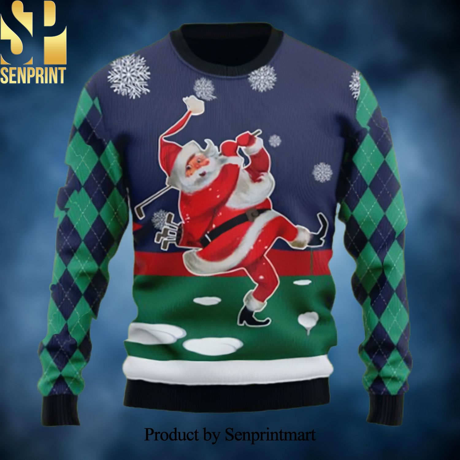 Santa Golfer Funny Santa Ugly Xmas Wool Knitted Sweater