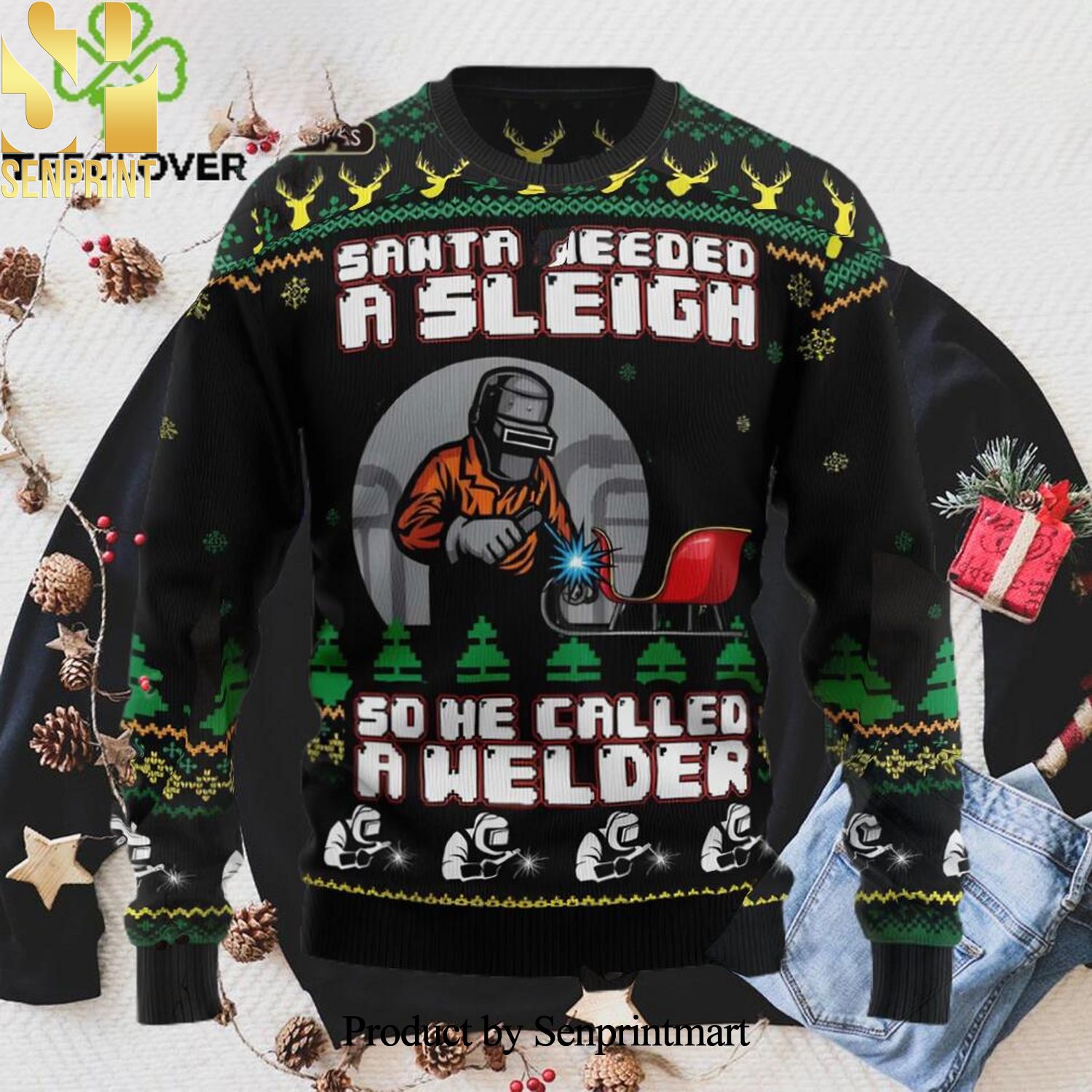Santa Needed A Sleigh So He Called A Welder 3D Printed Ugly Christmas Sweater
