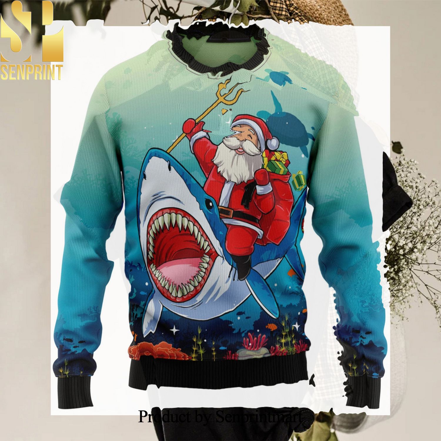 Santa Shark Ugly Christmas Holiday Sweater