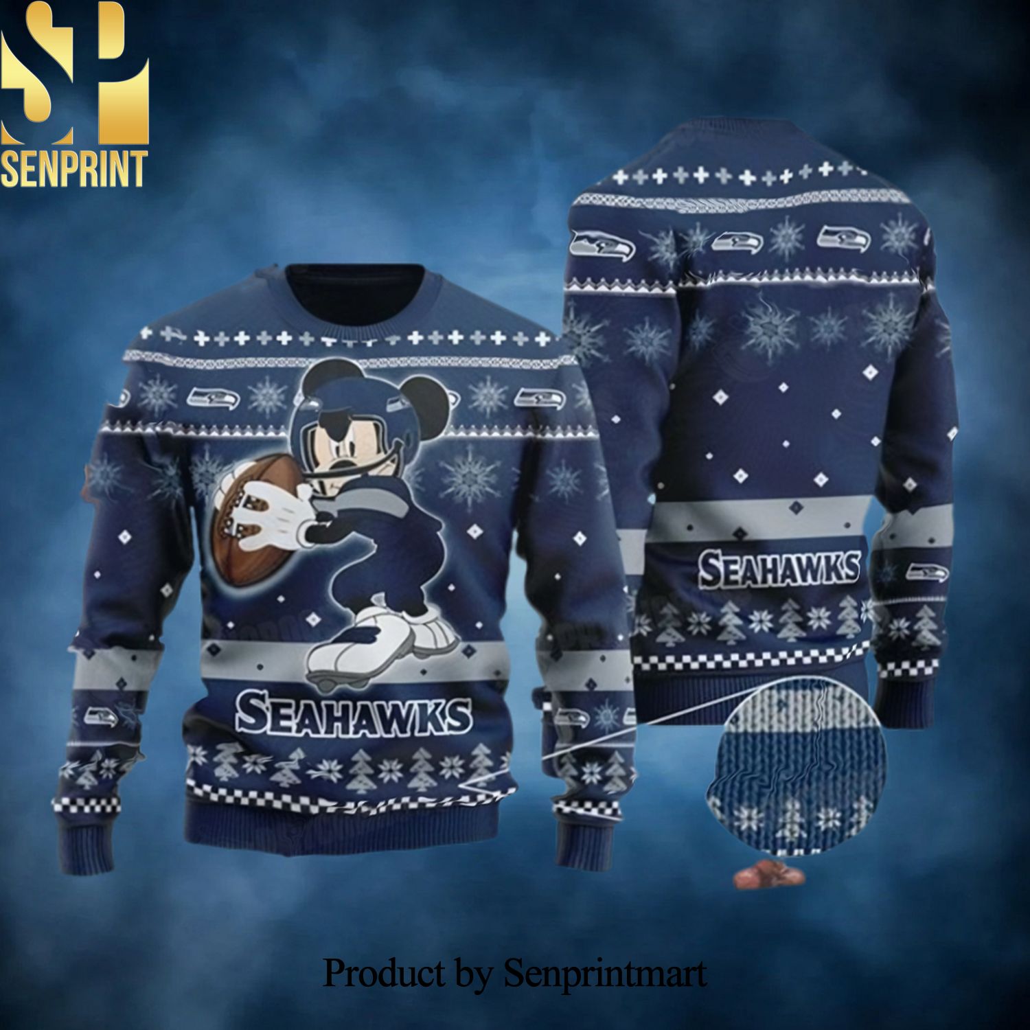 Seattle Seahawks Mickey Mouse Gift For Disney Fan Christmas Wool Knitted 3D Sweater