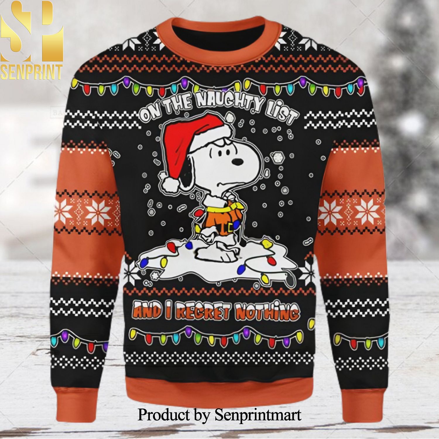 Snoopy On The Naughty List And I Regret Nothing Ugly Xmas Wool Knitted Sweater