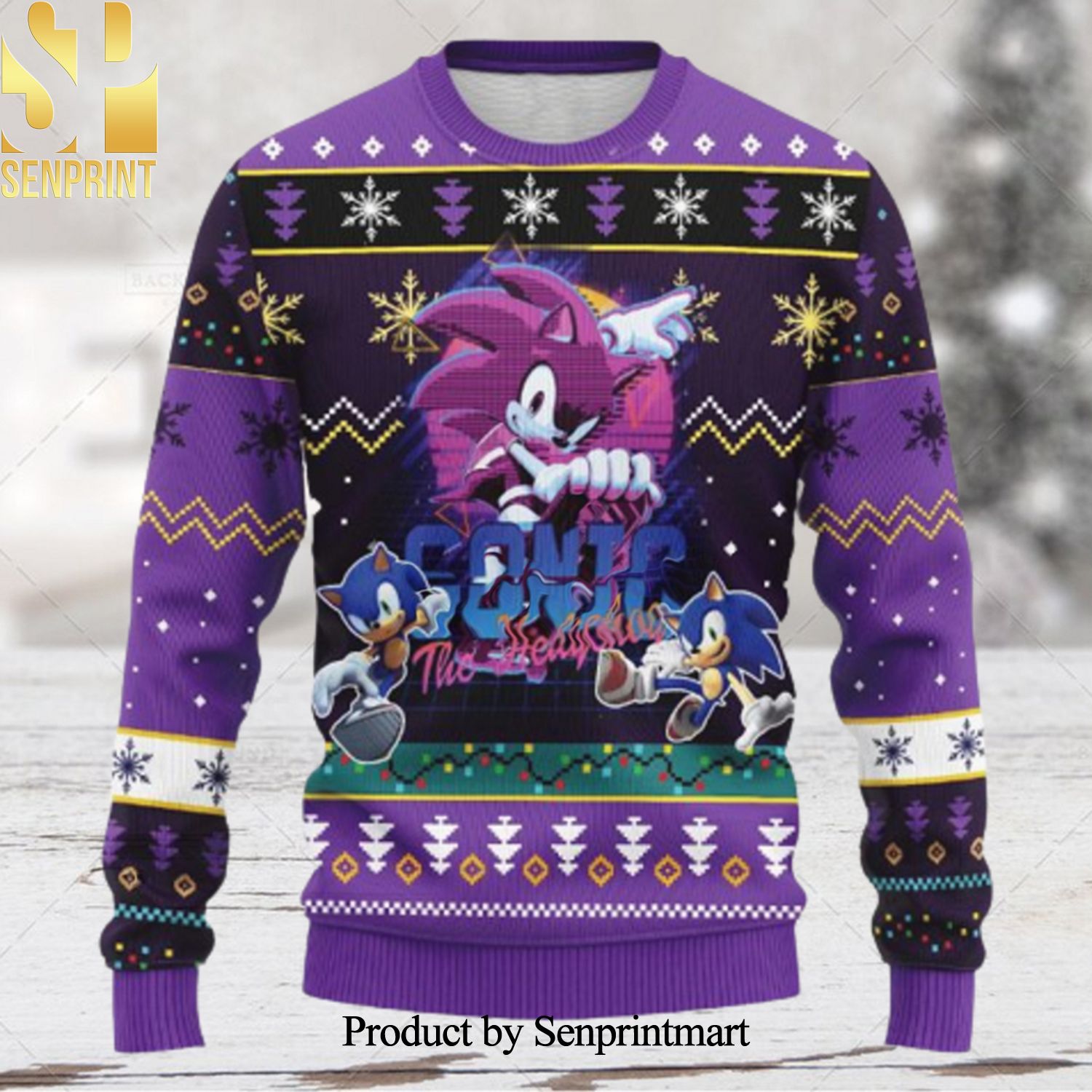 Sonic The Hedgehog Purple Christmas Wool Knitted 3D Sweater