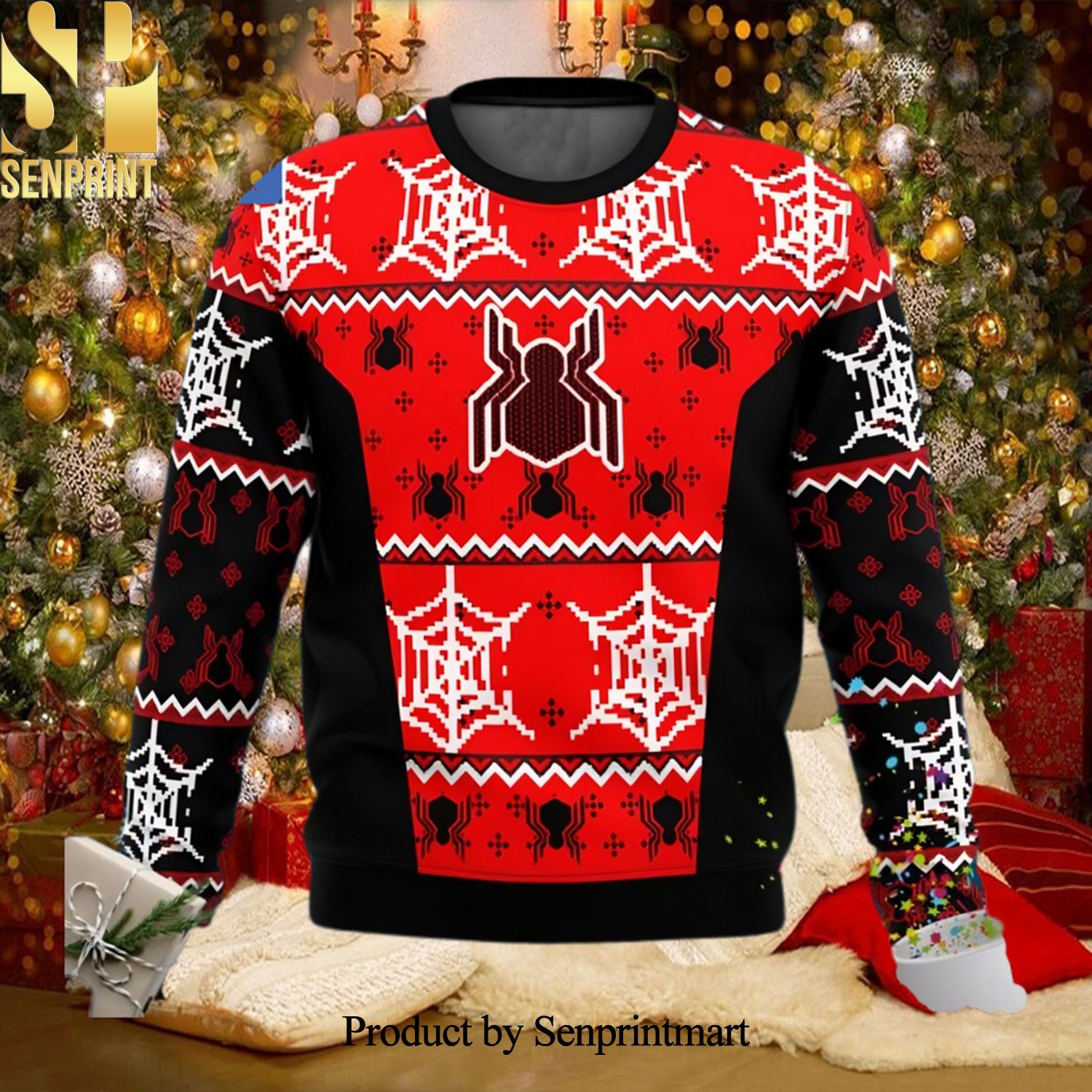 Spider Man Symbol Web Christmas Wool Knitted 3D Sweater