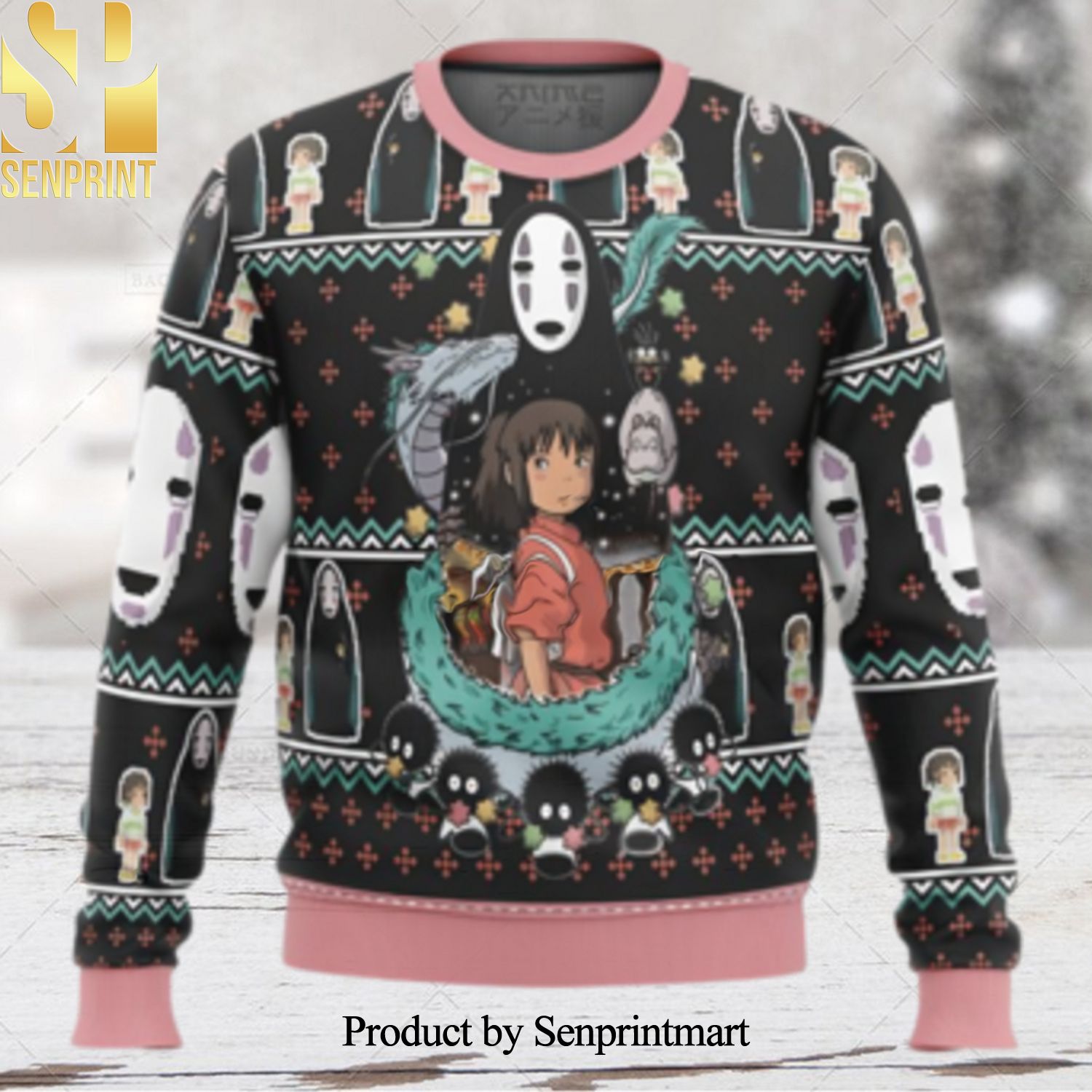 Spirited Away Chihiro No Face Haku Dragon Christmas 3D Printed Ugly Christmas Sweater