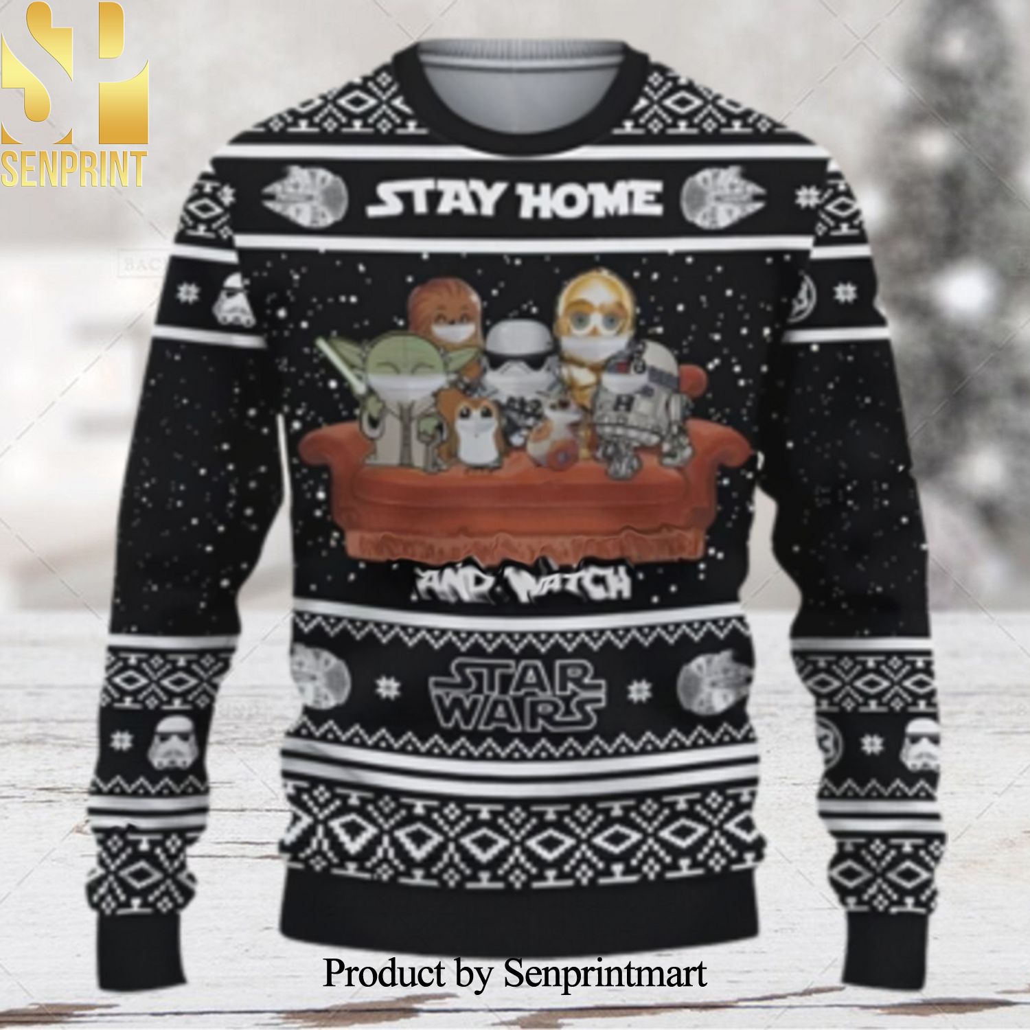 Stay Home and Watch Star Wars Movies Ugly Christmas Holiday Sweater