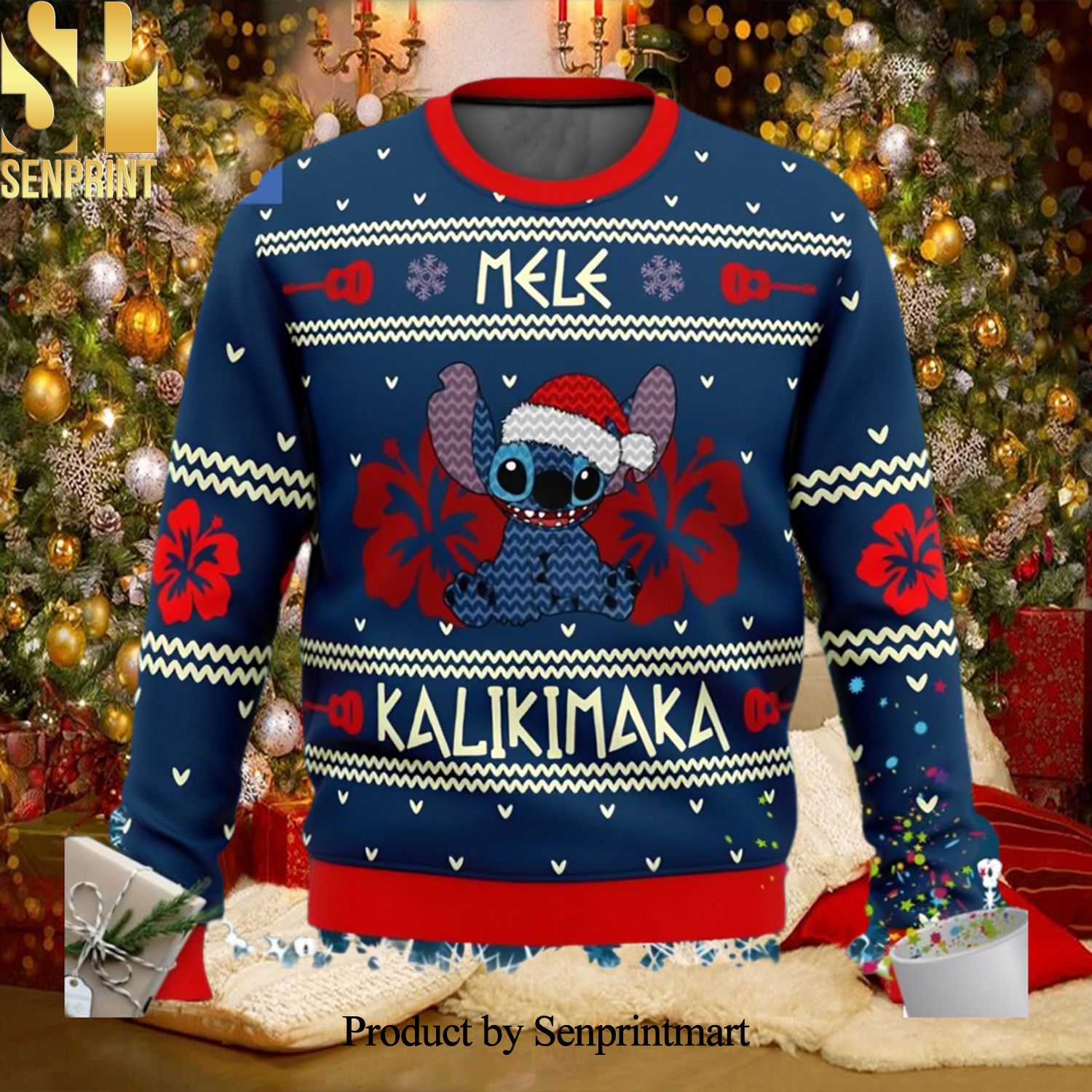 Stitch Mele Kalikimaka 3D Printed Ugly Christmas Sweater