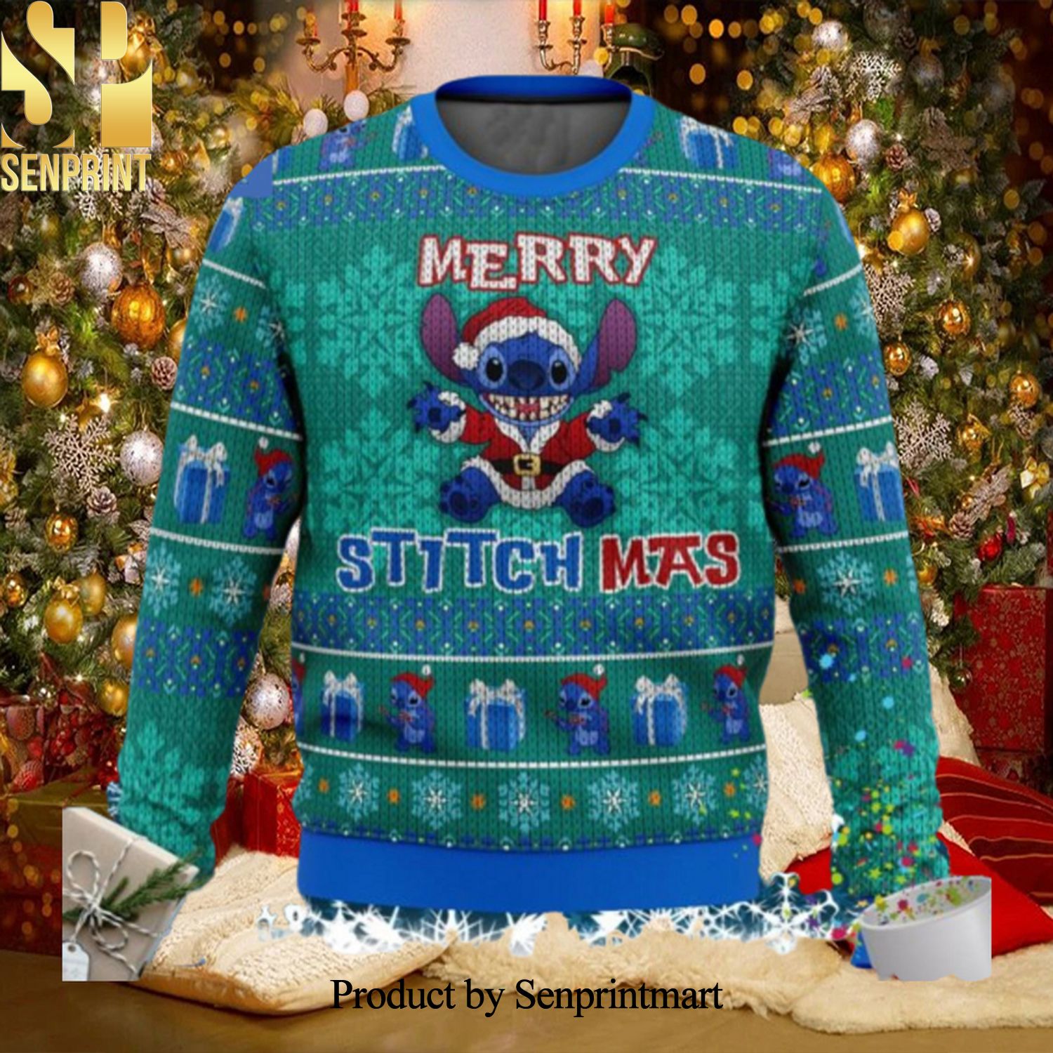 Stitch Merry Stitchmas Snowflake 3D Printed Ugly Christmas Sweater