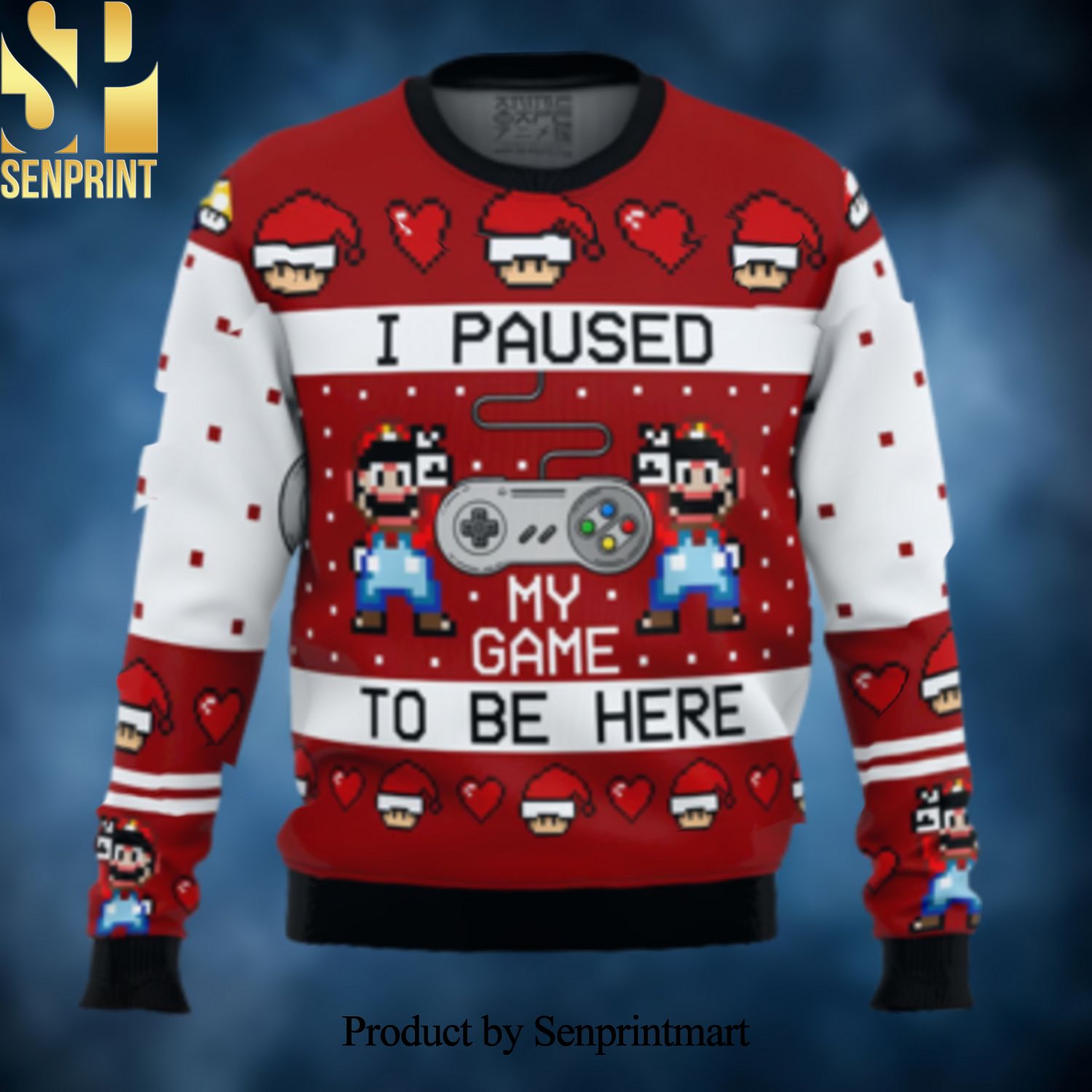 Super Mario Pause Game to be Here 3D Printed Ugly Christmas Sweater