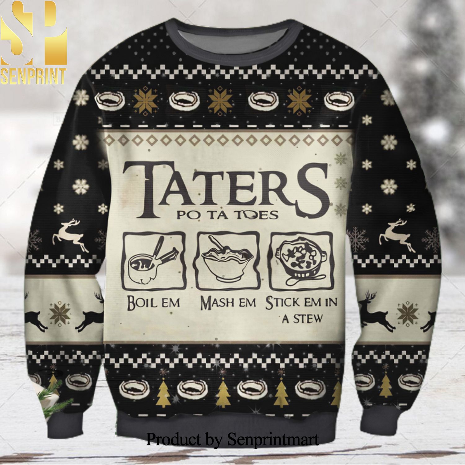 Taters Potatoes The Lord of The Rings 3D Printed Ugly Christmas Sweater