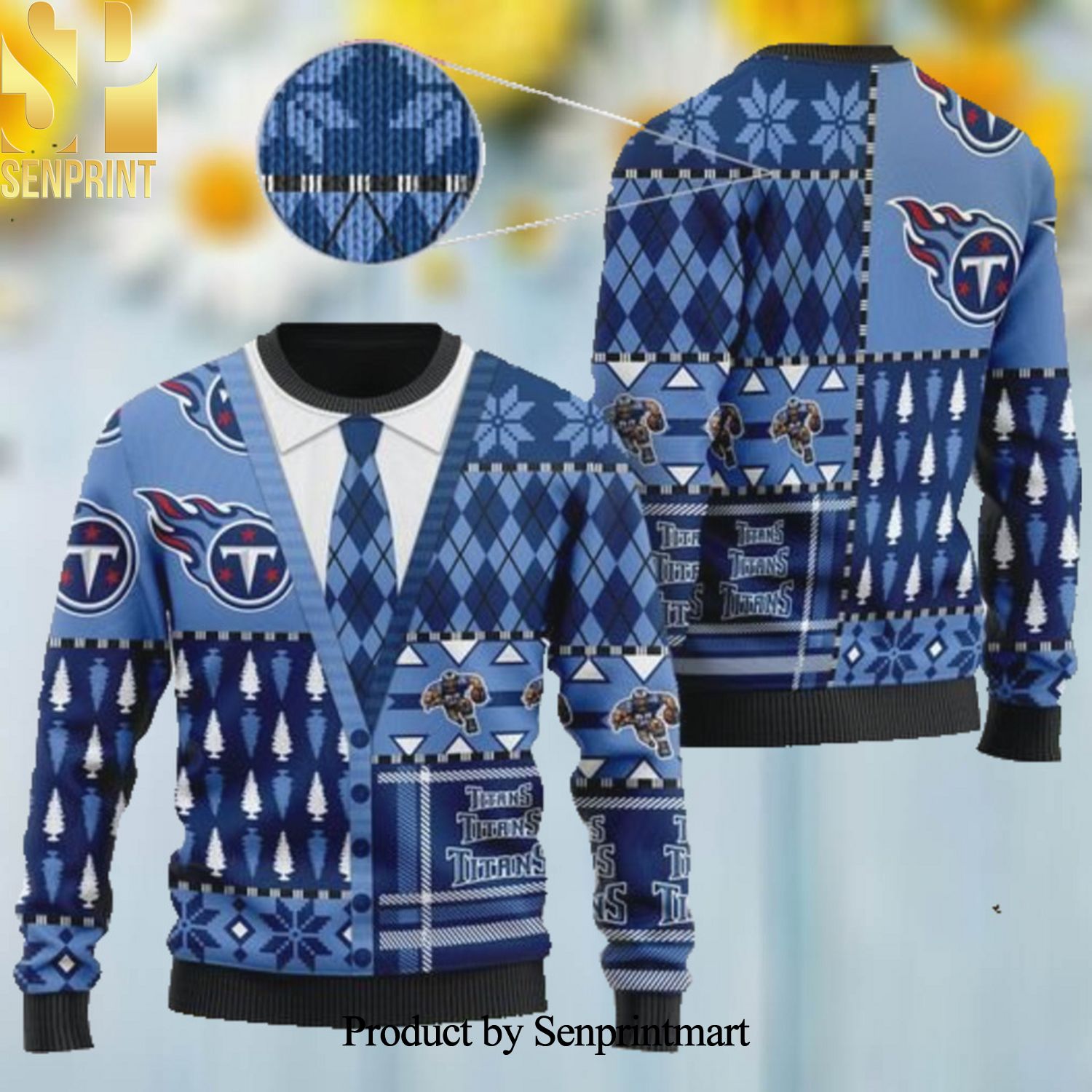 Tennessee Titans NFL American Football Team Cardigan Style Ugly Christmas Wool Knitted Sweater