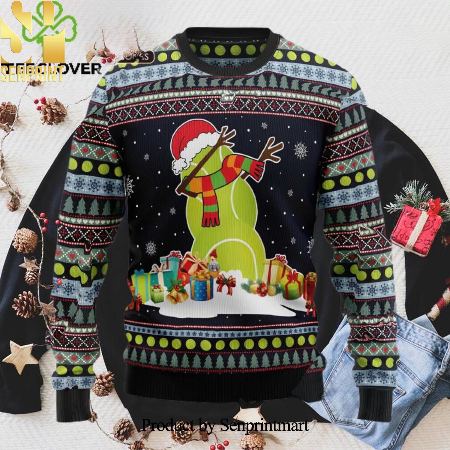 Tennis Snowman Xmas Ugly Christmas Holiday Sweater