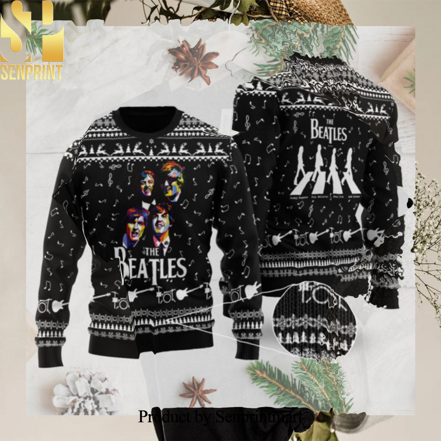 The Beatles Band 3D Printed Christmas Wool Knitted 3D Sweater